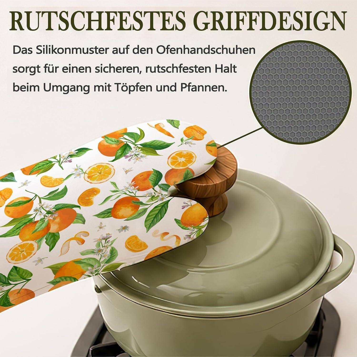 Ofenhandschuh-Set 4-teilig hitzebeständig rutschfest Silikon Orange