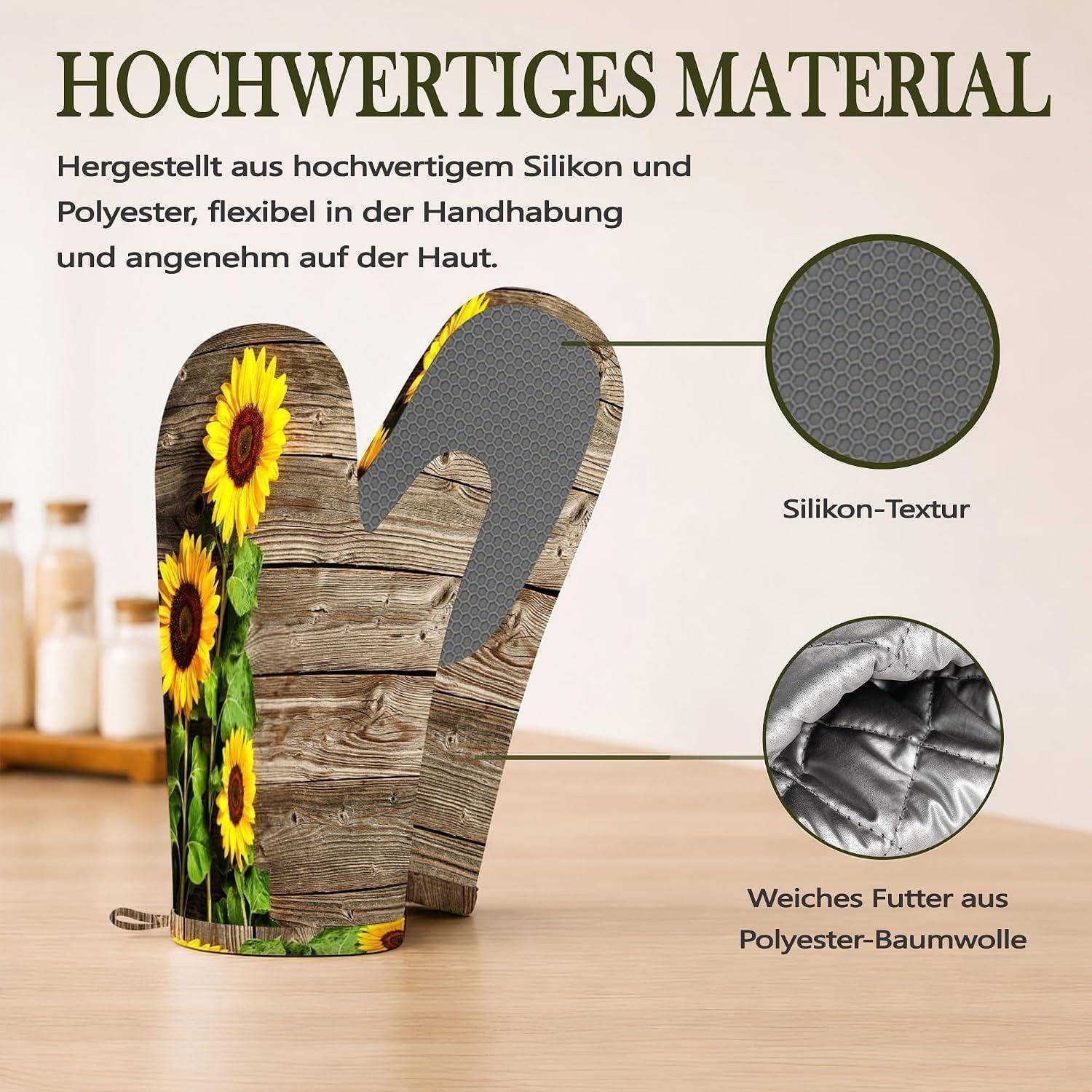Ofenhandschuhe Topflappen Set 4-teilig Hitzebeständig Silikon Rutschfest