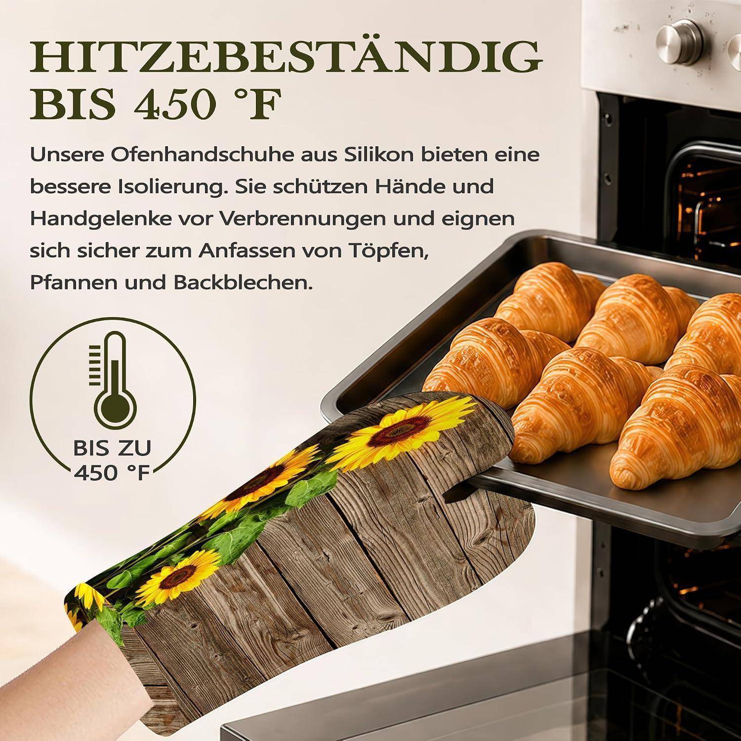 Ofenhandschuhe Topflappen Set 4-teilig Hitzebeständig Silikon Rutschfest