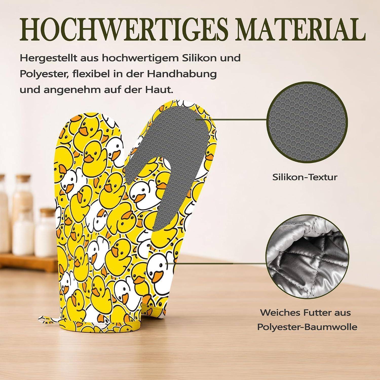 Ofenhandschuhe und Topflappen 4er Set Hitzebeständig Silikon Rutschfest