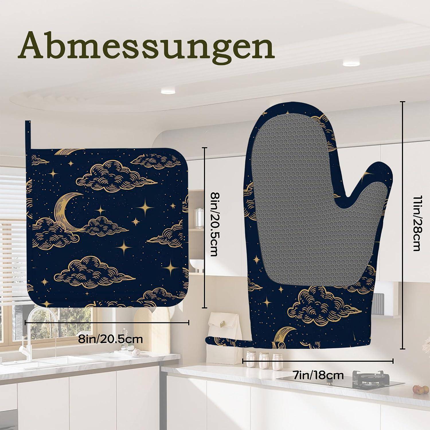 Produktmessdiagramm mit einem quadratischen 8 x 8 Zoll/20,5 cm großen Stück und einem faustschuh-förmigen 11 x 28 cm großen Stück, mit einer angegebenen Breite von 7 Zoll/18 cm.
