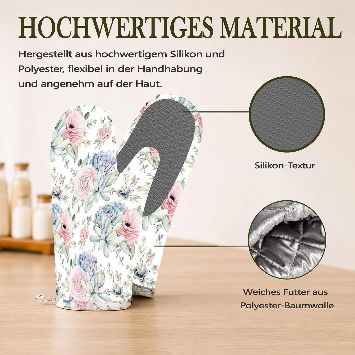 Bewerbungsbild eines floralen Backofenhandschuhs mit der Bezeichnung 