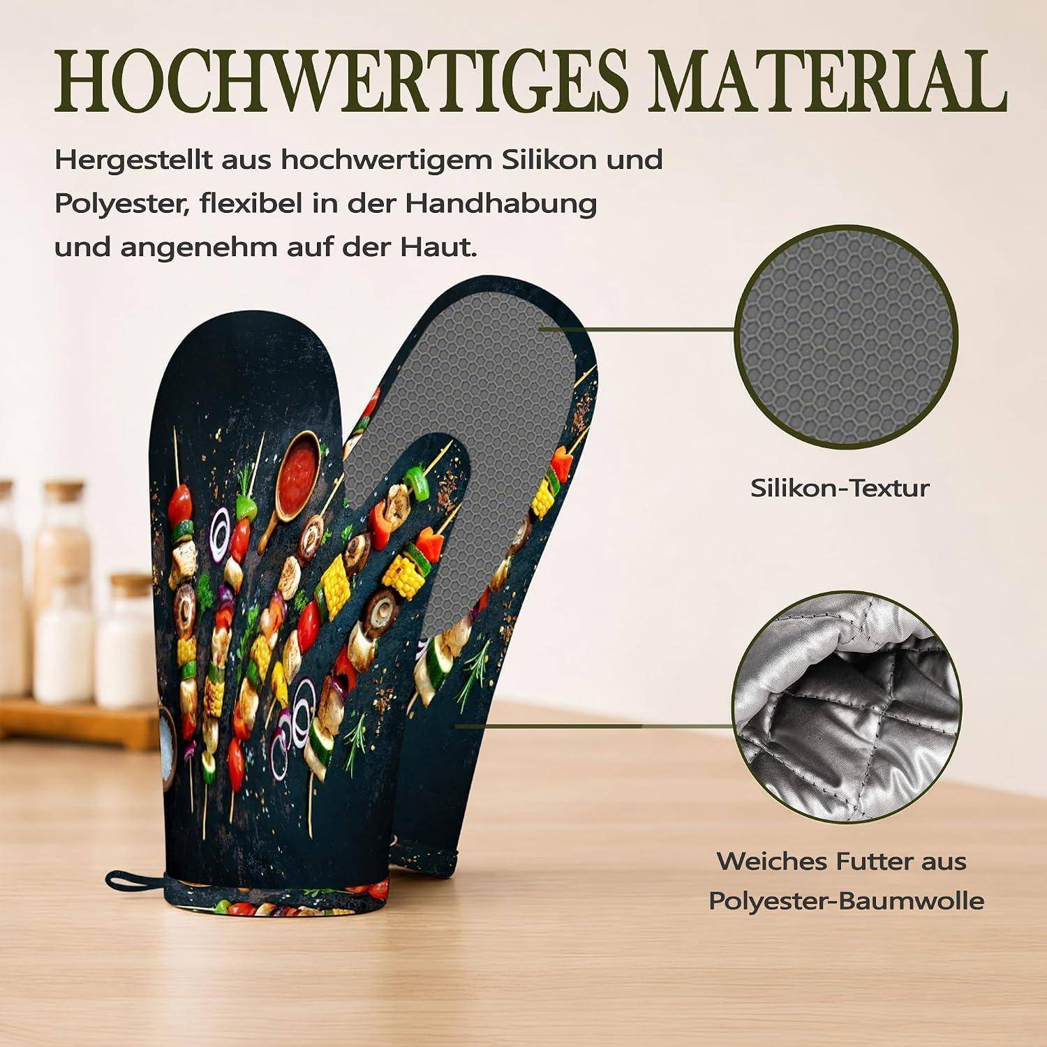 4er Set Ofenhandschuhe Topflappen Silikon Hitzebeständig Rutschfest