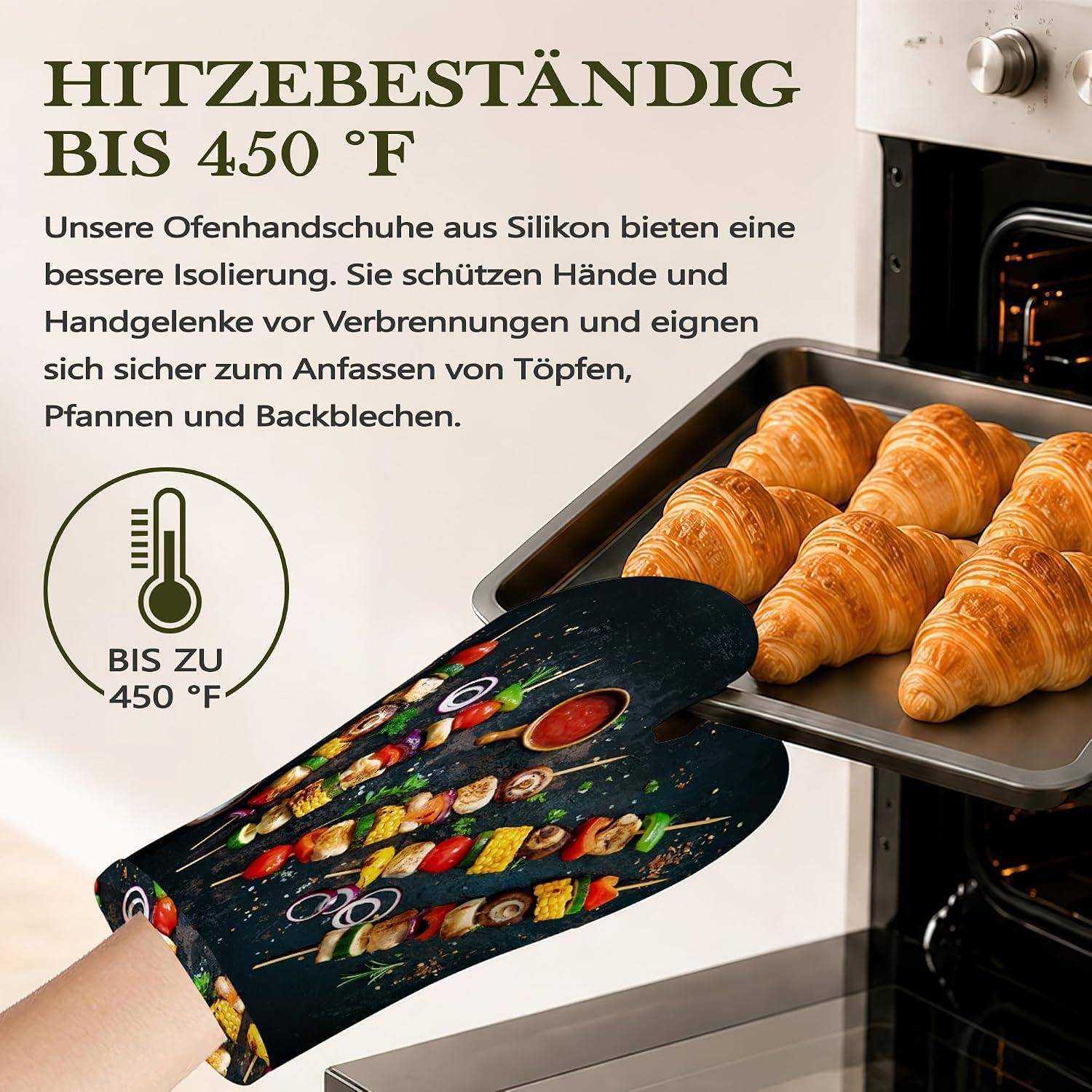 4er Set Ofenhandschuhe Topflappen Silikon Hitzebeständig Rutschfest