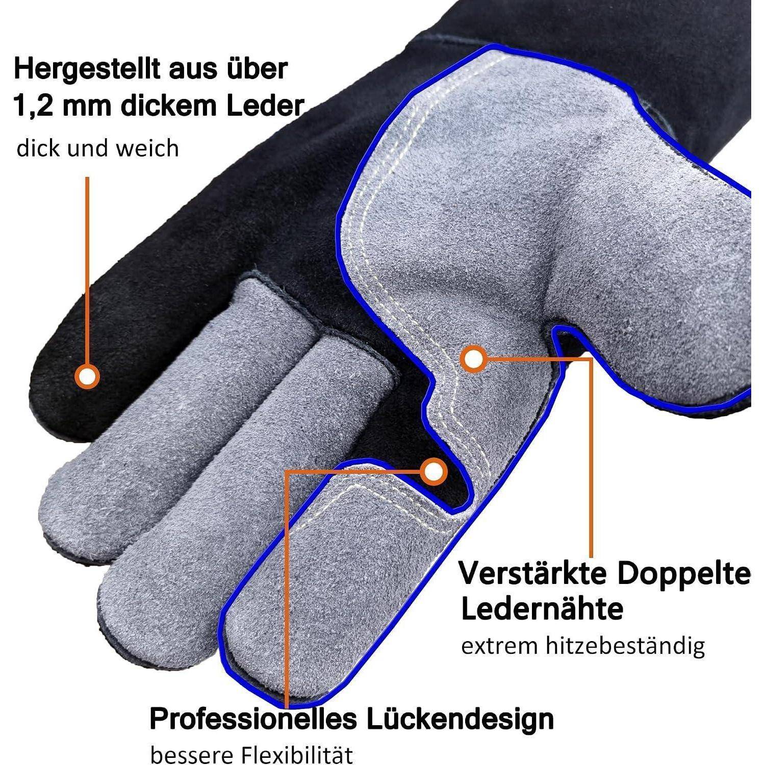 Annotierte Lederarbeitshandschuhe mit dicker, weicher Lederqualität, verstärkten Doppelnähten und lückenlosem professionellem Design für bessere Flexibilität und Wärmeschutz.