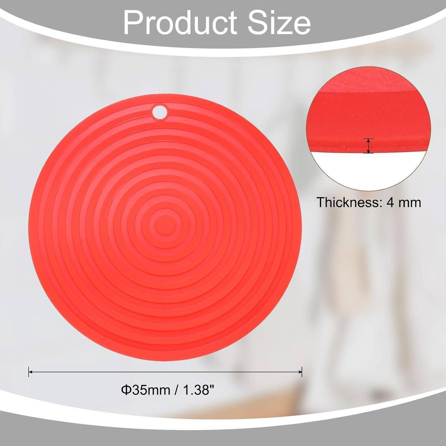 Produktgrößen-Grafik mit einem roten kreisförmigen Artikel mit Aufhängeloch, Durchmesser 35 mm (1,38 Zoll) und Dicke 4 mm.