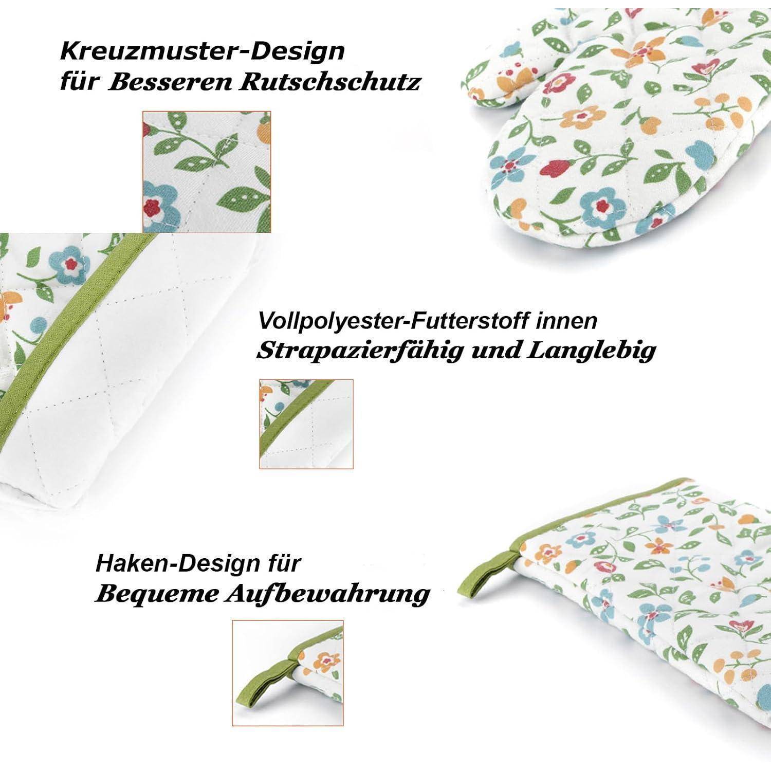 Illustrierte Stepphandtasche mit Blumenmuster, Reißverschluss und Aufhängehaken, auf Deutsch gekennzeichnet mit Kreuzmuster, langlebiger Polyesterfutter und praktischer Aufbewahrung.