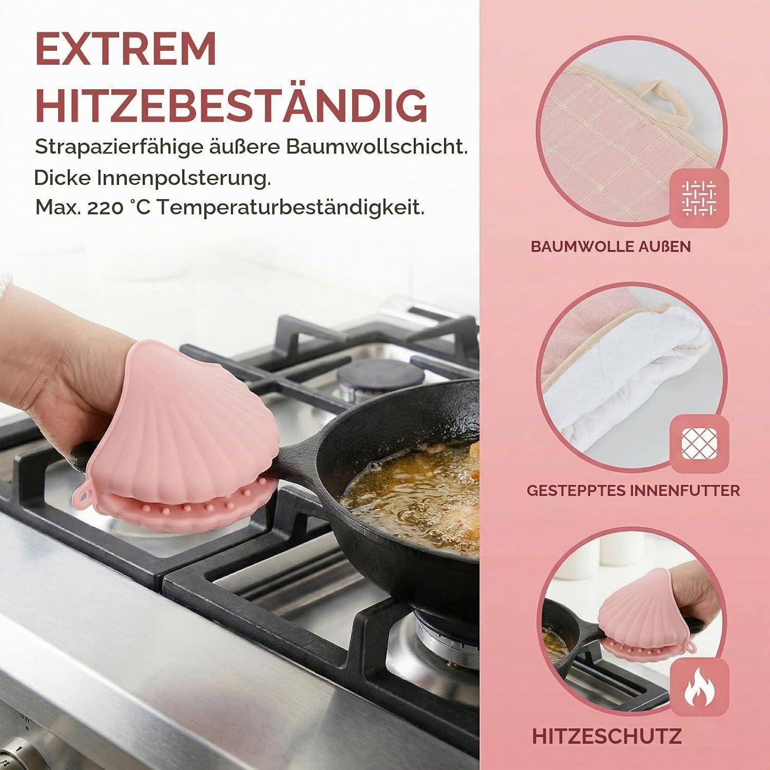 Ofenhandschuhe & Topflappen Set 6-teilig Hitzeschutz Silikon Rosa