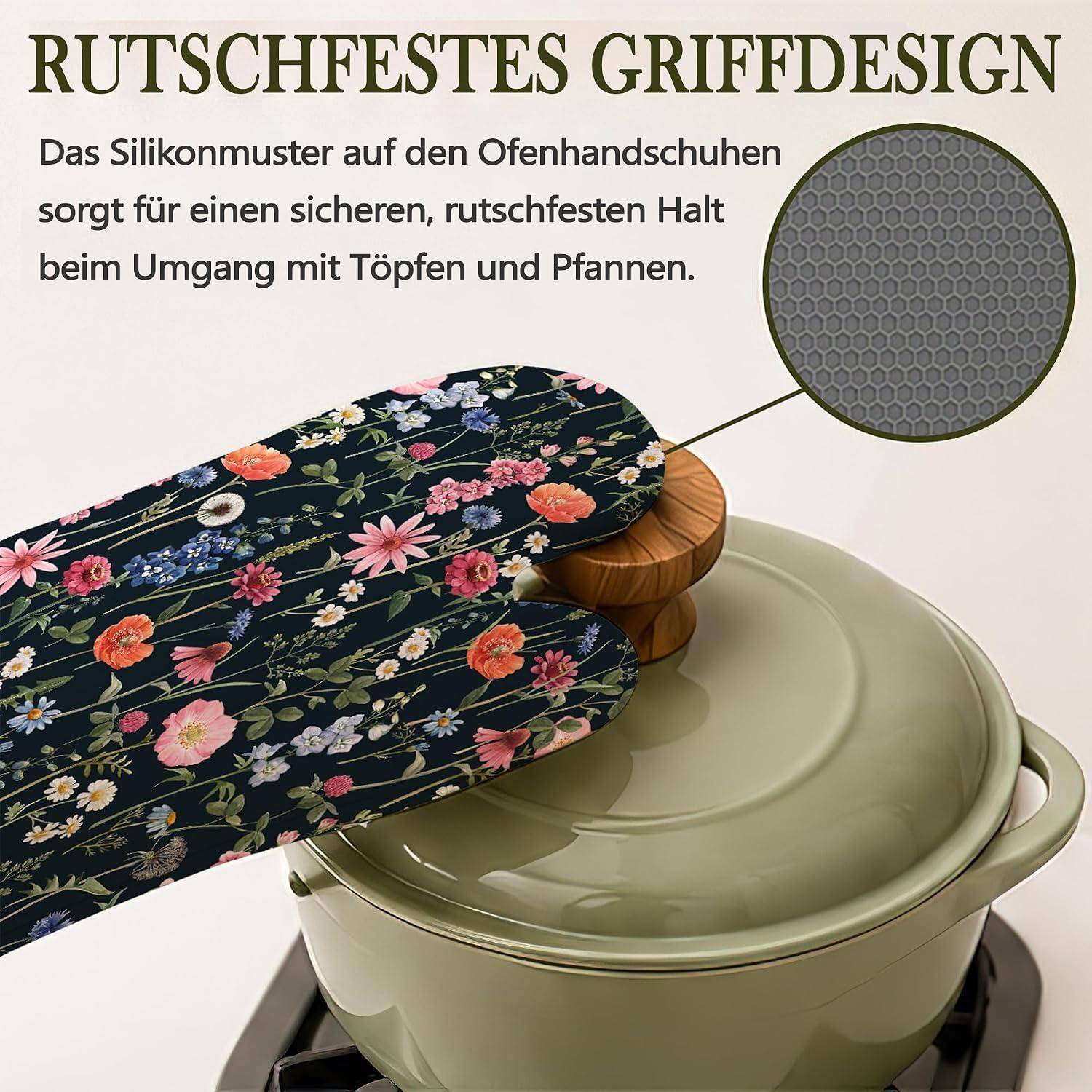 RUTSCHFESTES GRIFFDESIGN mit Silikonmuster für einen sicheren, rutschfesten Griff beim Handhaben von Töpfen und Pfannen.