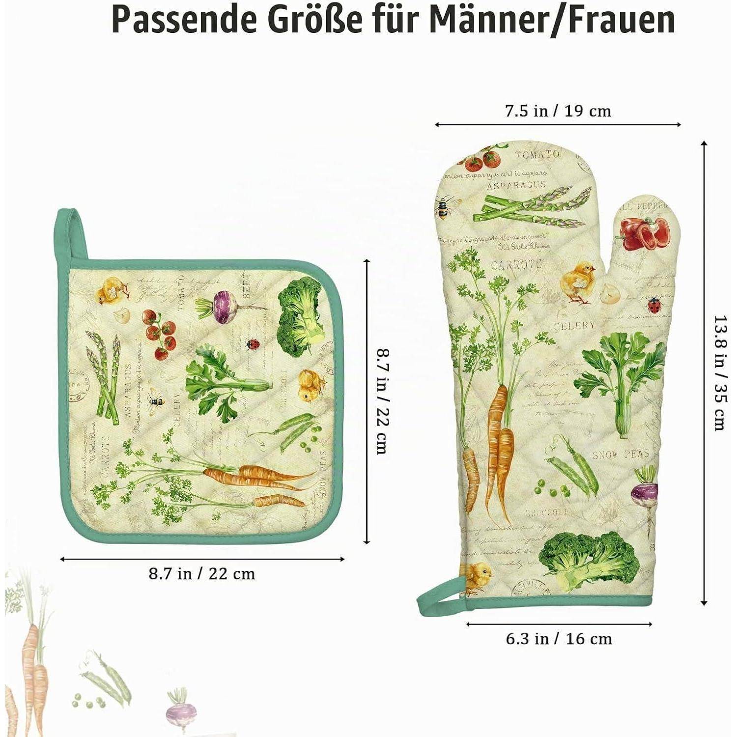 Ofenhandschuh und Topflappen 2er-Set Baumwolle Retro Blumen