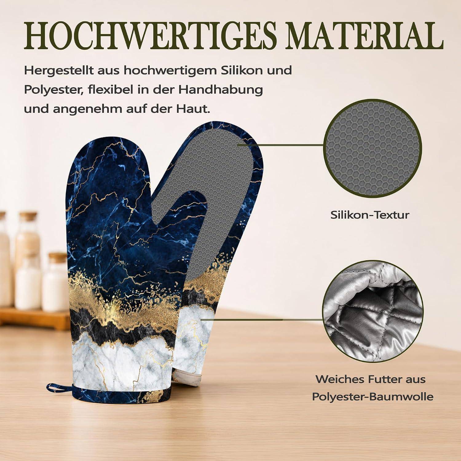 Produktbild von isolierten Ofenhandschuhen; Text sagt 
