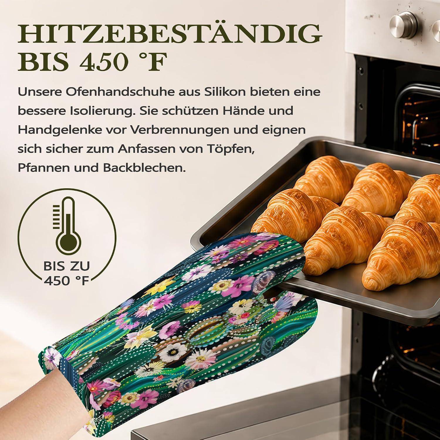 Ofenhandschuhe und Topflappen Set 4-teilig hitzebeständig Silikon Kaktus