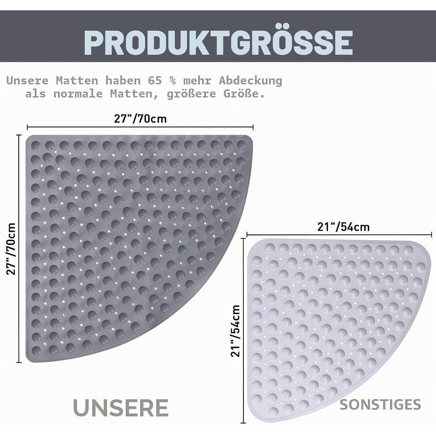 Größenvergleichsgrafik, die eine größere Eckenmatte mit der Bezeichnung 