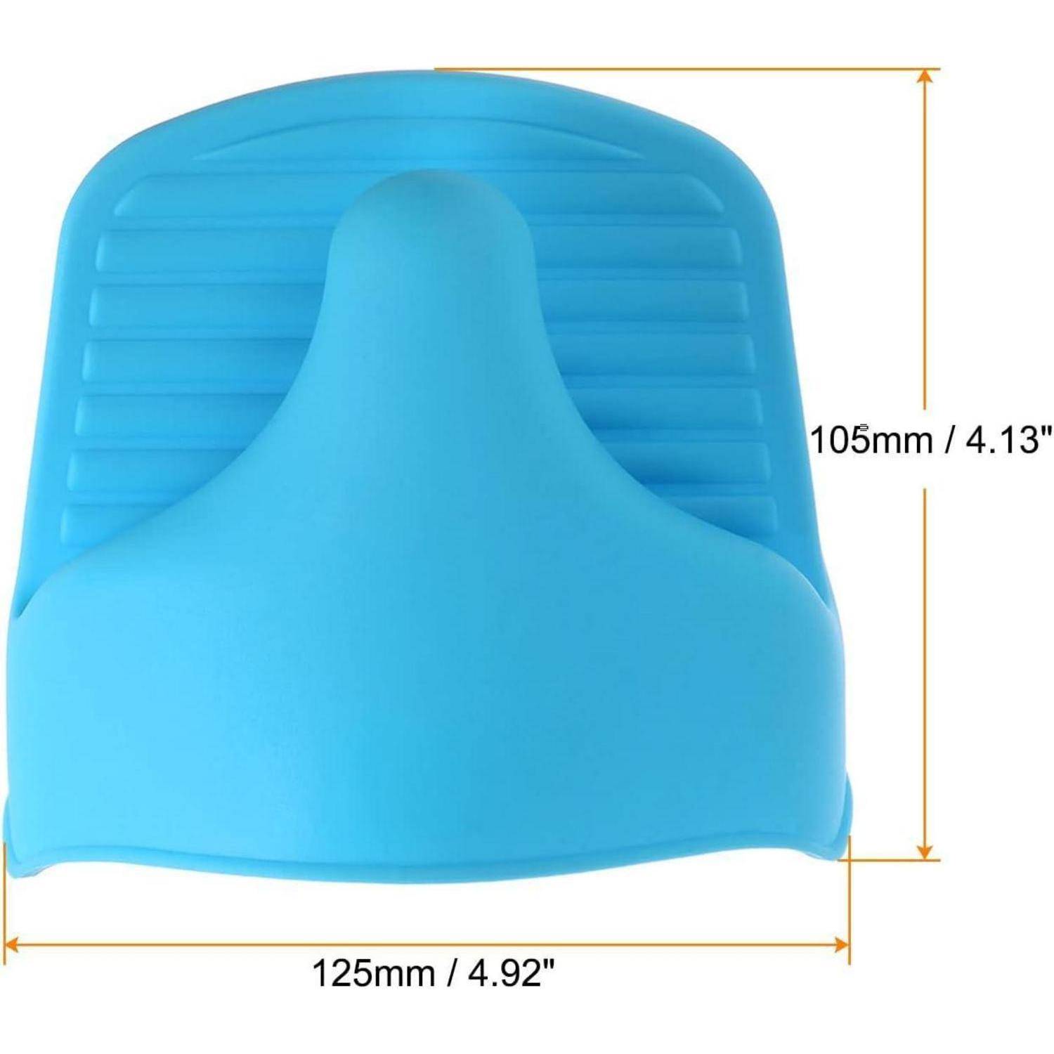 Blaues Silikon-Sitzkissen, Vorderansicht mit Maßstabbezeichnungen: 125 mm breit und 105 mm hoch.