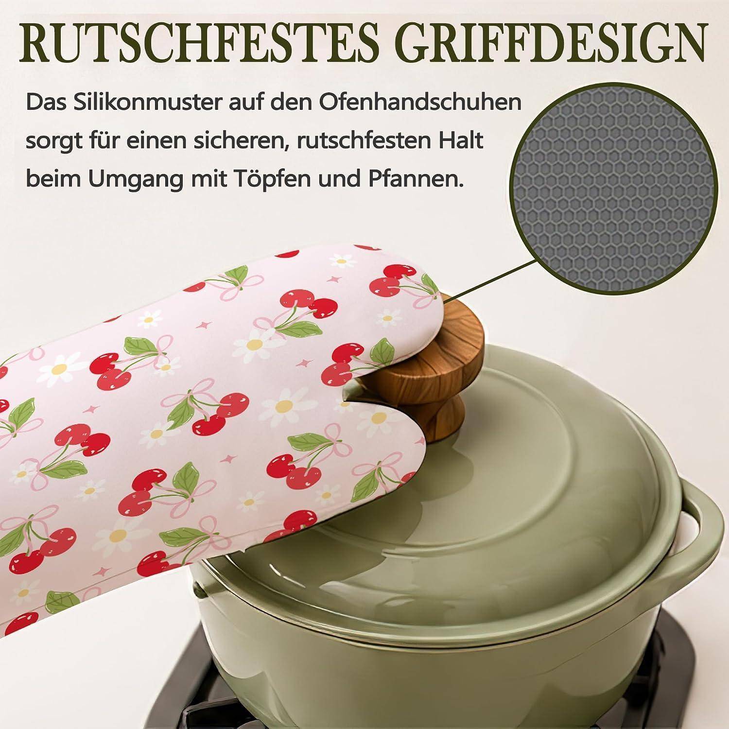Ofenhandschuhe und Topflappen 4er-Set, hitzebeständig, Silikon, rutschfest