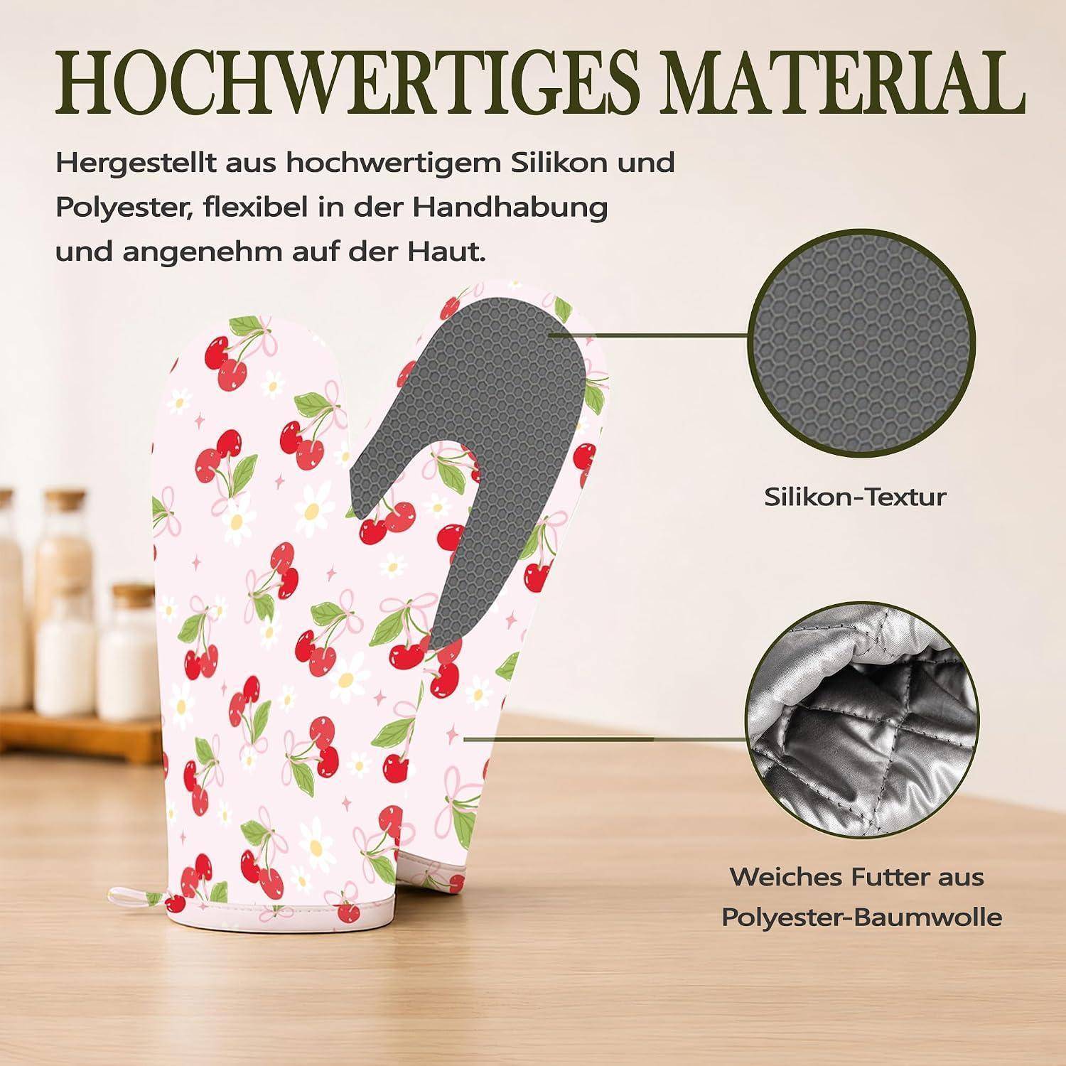Ofenhandschuhe und Topflappen 4er-Set, hitzebeständig, Silikon, rutschfest