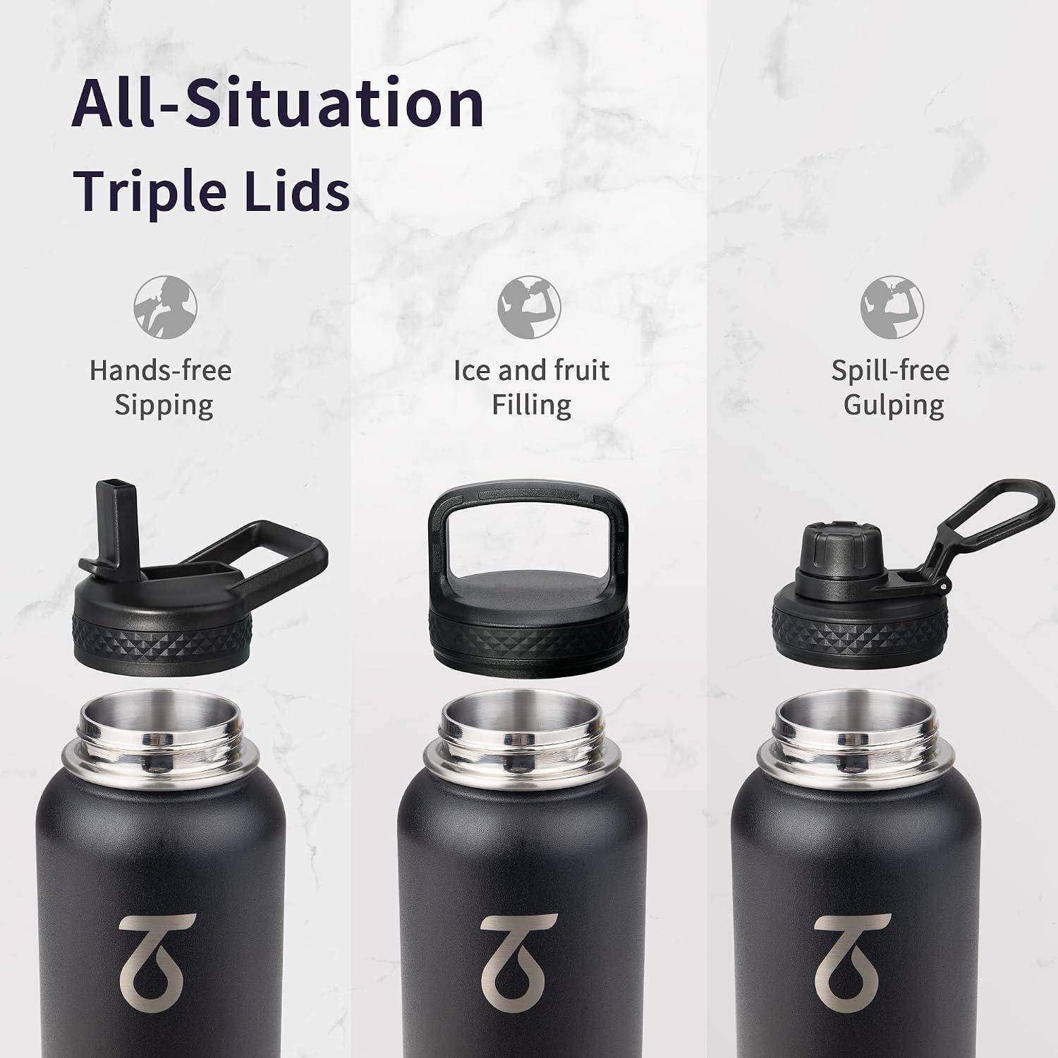 Werbebild einer Wasserflasche mit „All-Situation Triple Lids