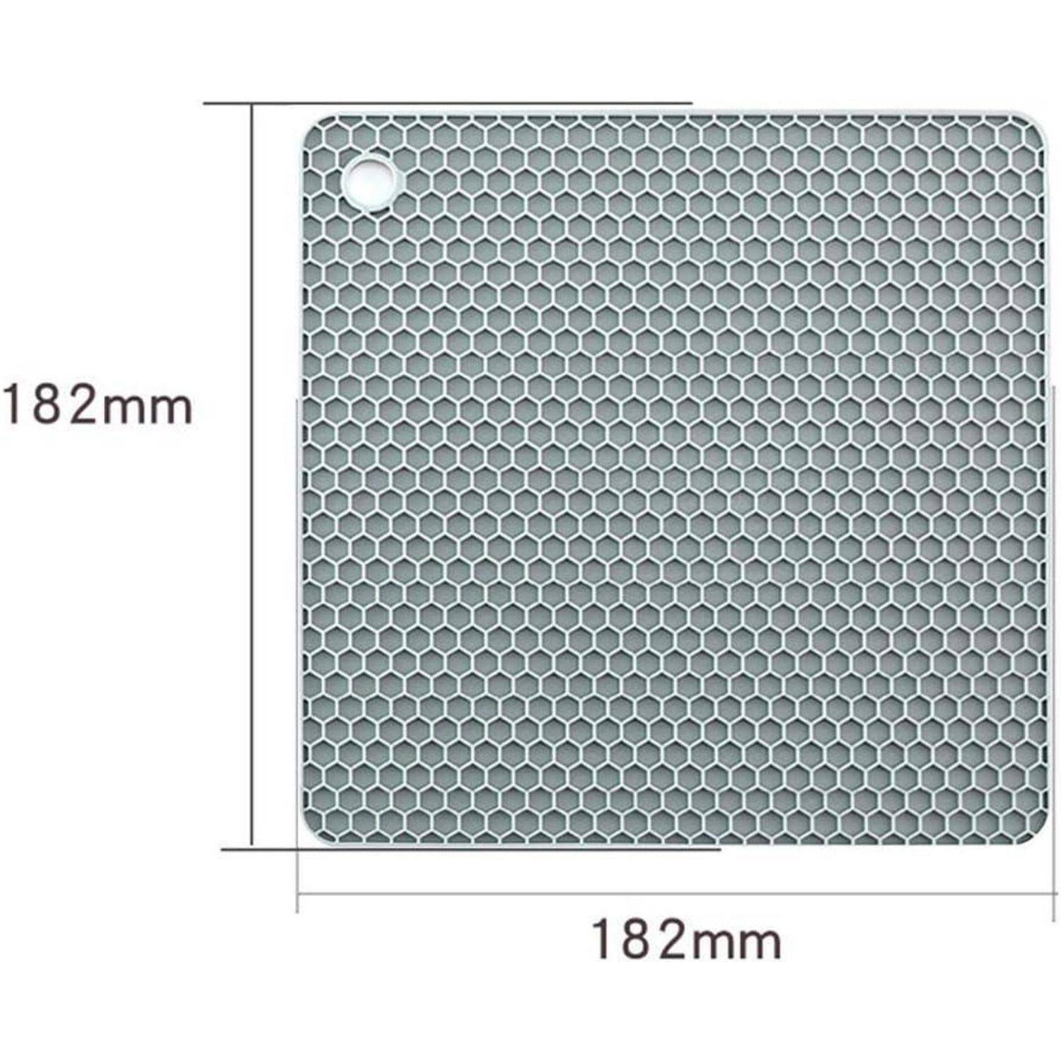Quadratische grauers Wabenmuster-Panel mit Eckenbohrung, beschriftet mit 182 mm x 182 mm.