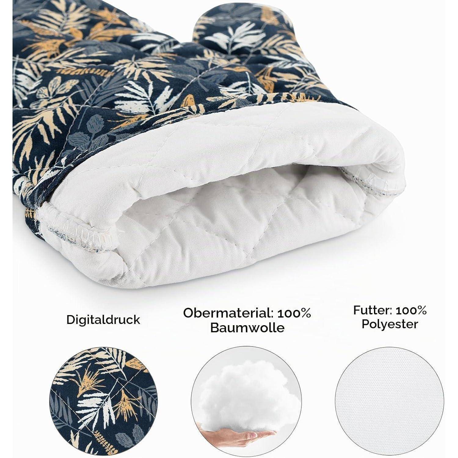 Stofftasche mit Blumenmuster und gepolsterter weißer Fütterung; Etiketten zeigen digitalen Druck, Außenmaterial aus 100 % Baumwolle und Fütterung aus 100 % Polyester.