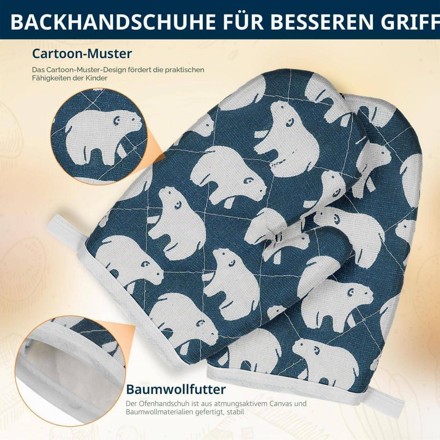 Produktbild von rückenlosen Griffhandschuhen mit Eisbärenmuster, gekennzeichnet mit „Cartoon-Muster