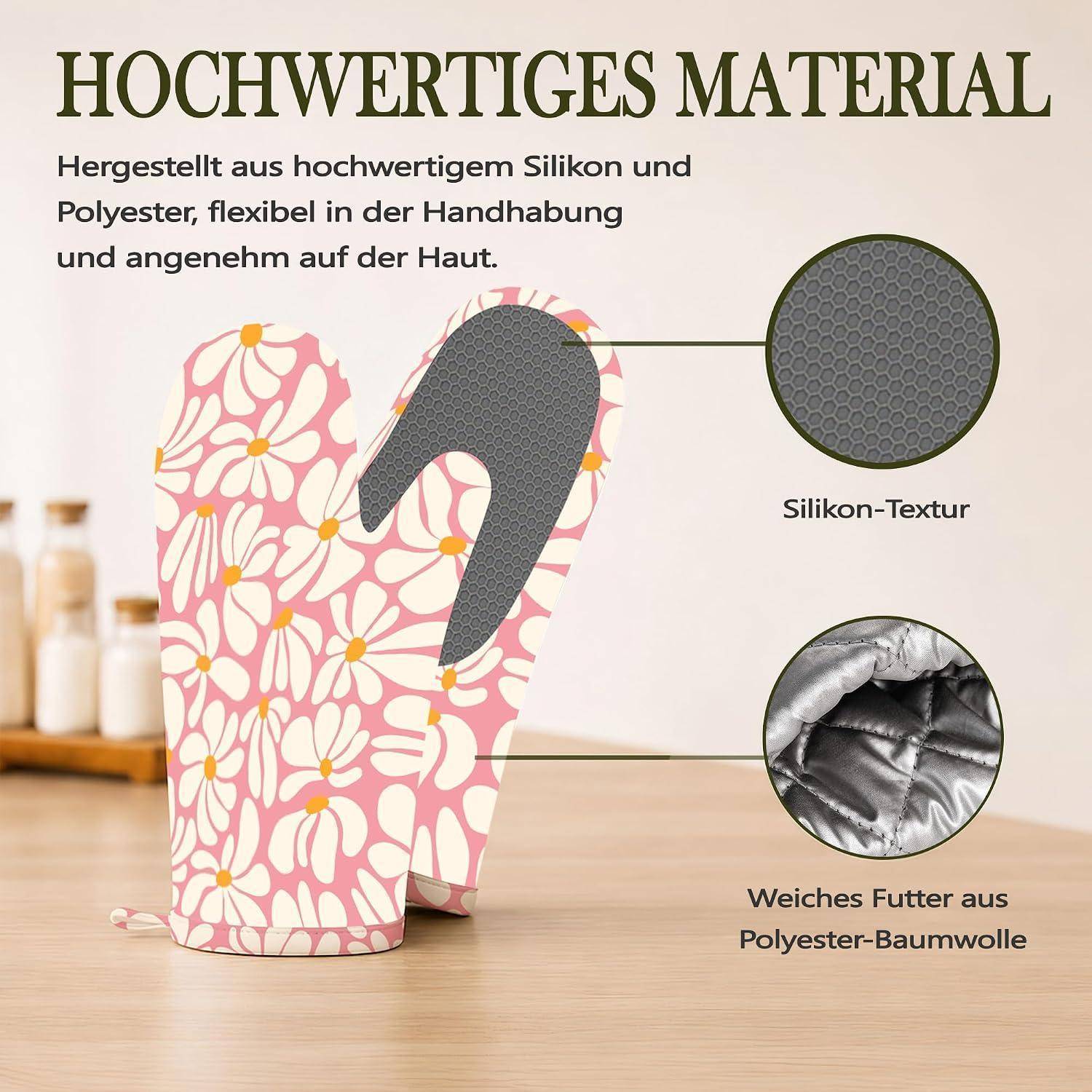 Ofenhandschuhe & Topflappen 4er-Set Hitzebeständig Silikon Rutschfest