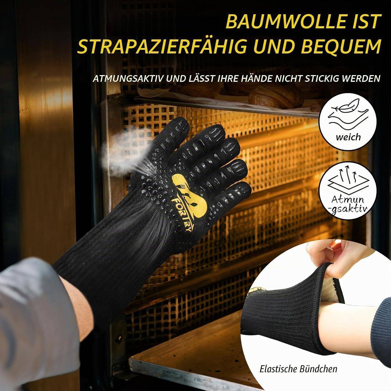 Anzeige für schwarze Arbeitshandschuhe: Baumwolle ist langlebig, komfortabel, atmungsaktiv und nicht klebrig, mit weichen, elastischen Manschetten.