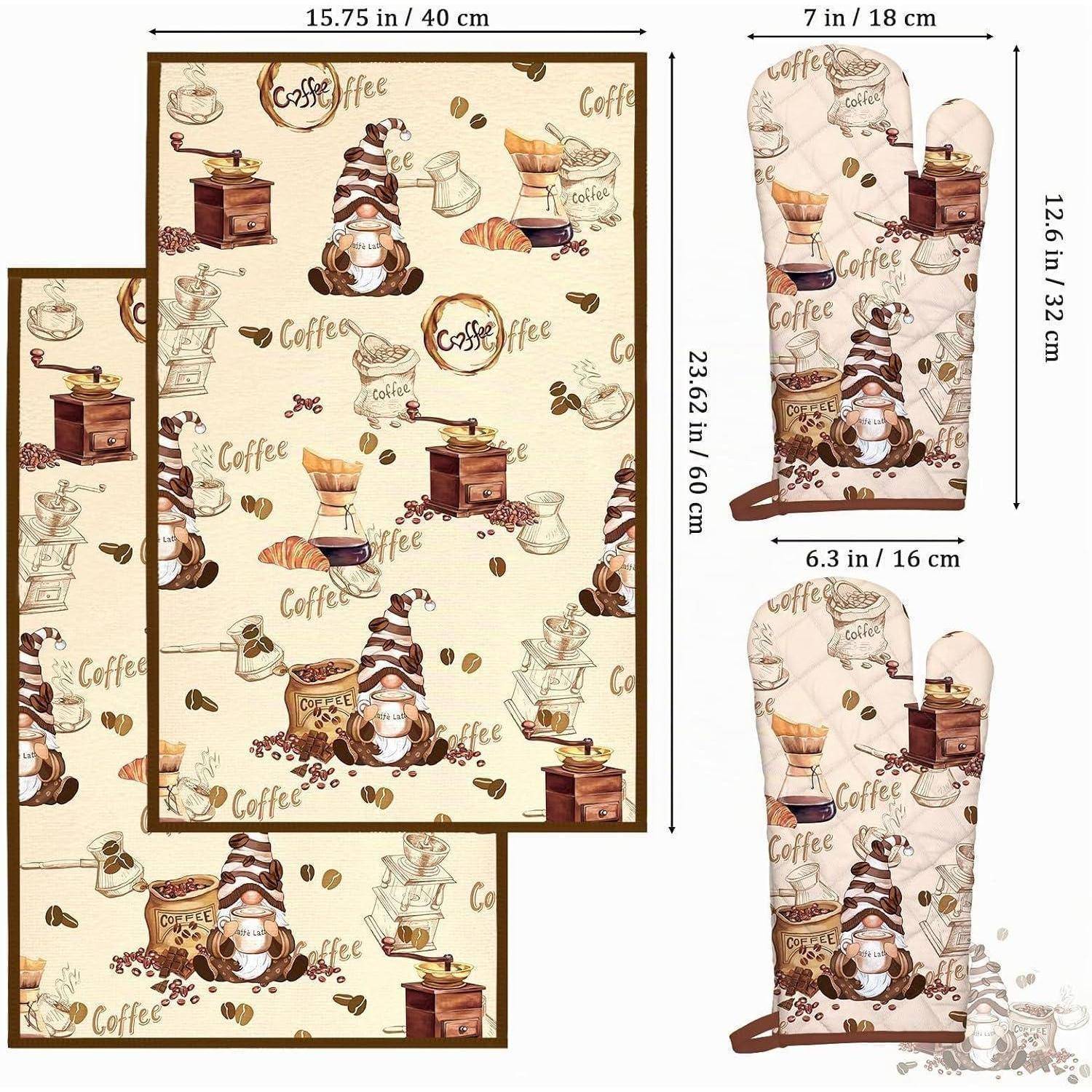 Küchentextilien 4er-Set Kaffee-Motiv Baumwolle/Polyester
