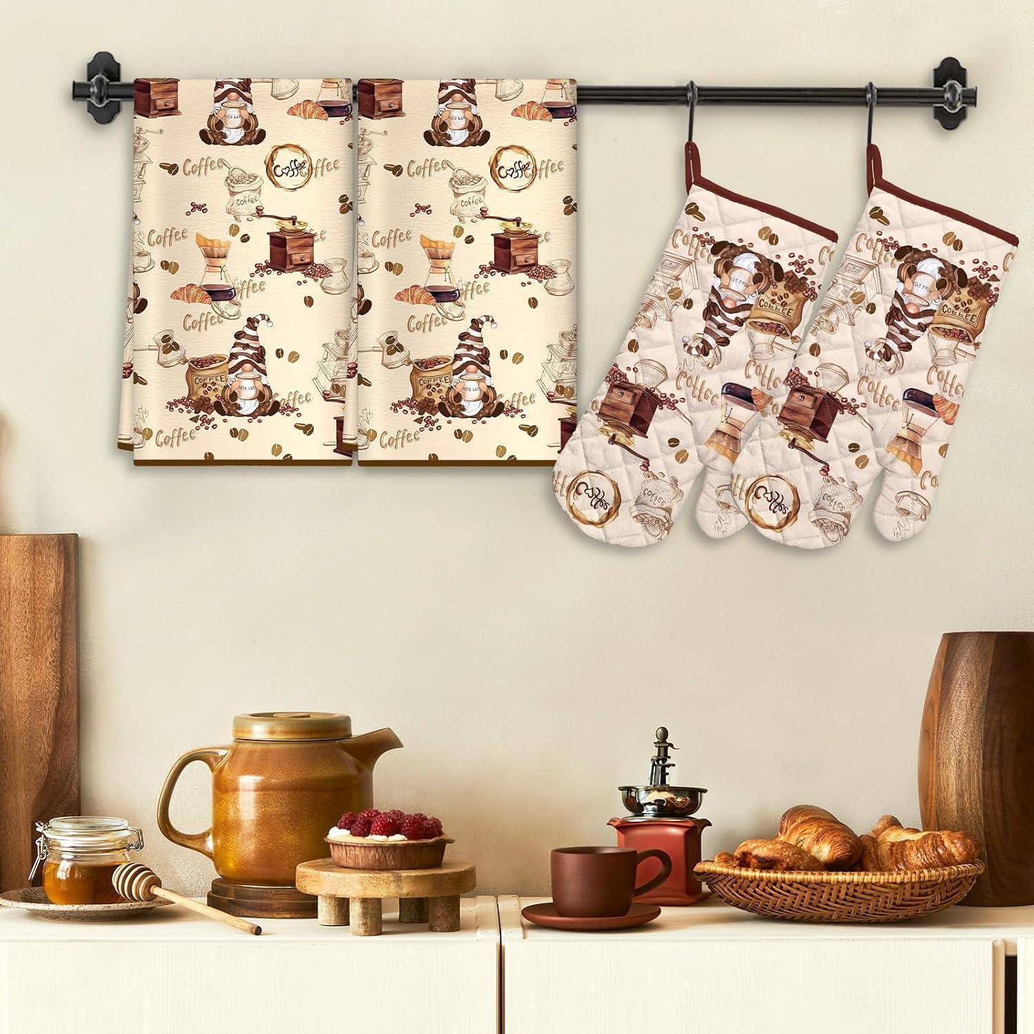 Küchentextilien 4er-Set Kaffee-Motiv Baumwolle/Polyester