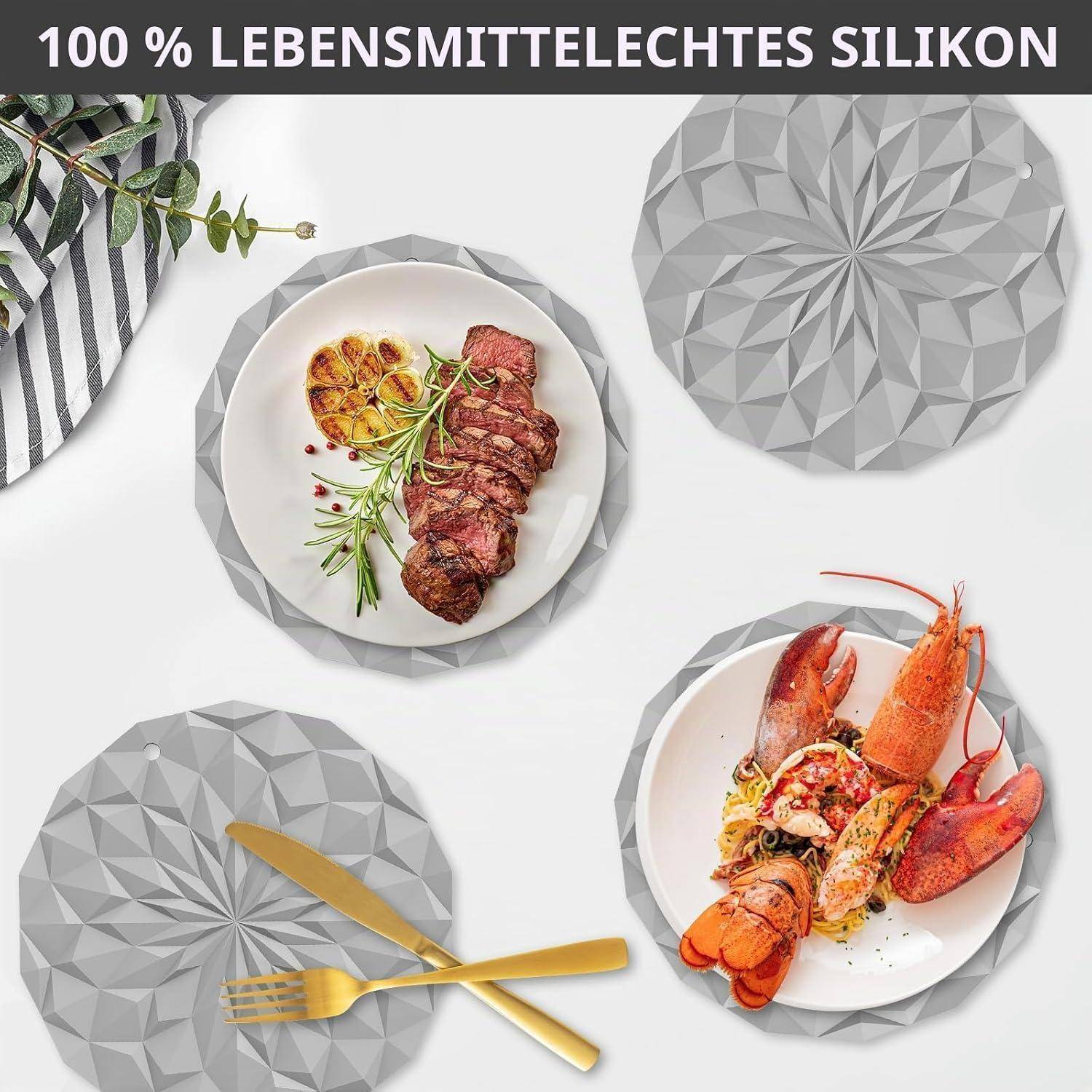 Silikon-Untersetzer 4er Set 18,8cm Hellgrau hitzebeständig