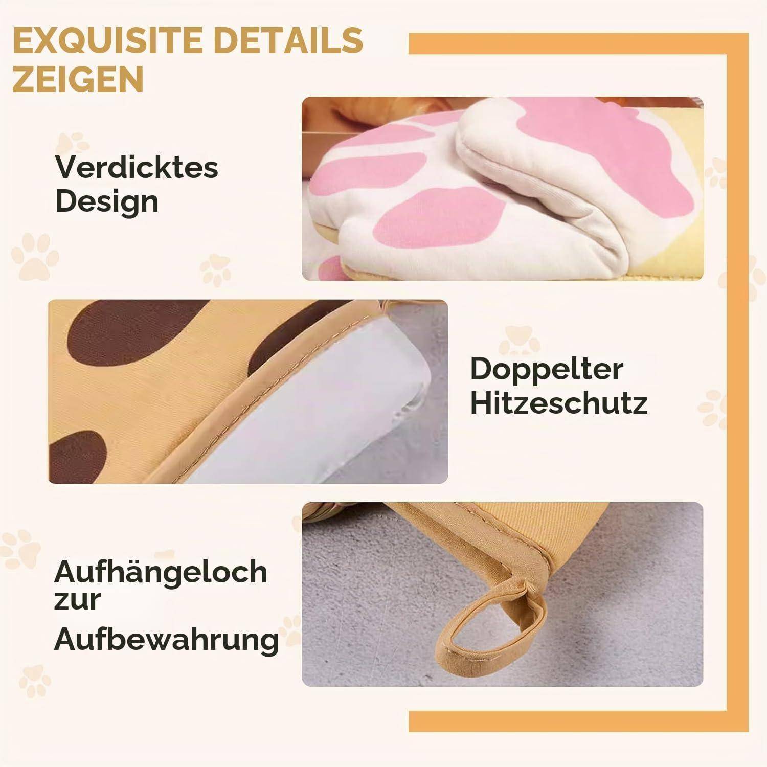 1 Paar Ofenhandschuhe Katzenpfoten 30x16cm hitzebeständig bis 200°C Baumwolle