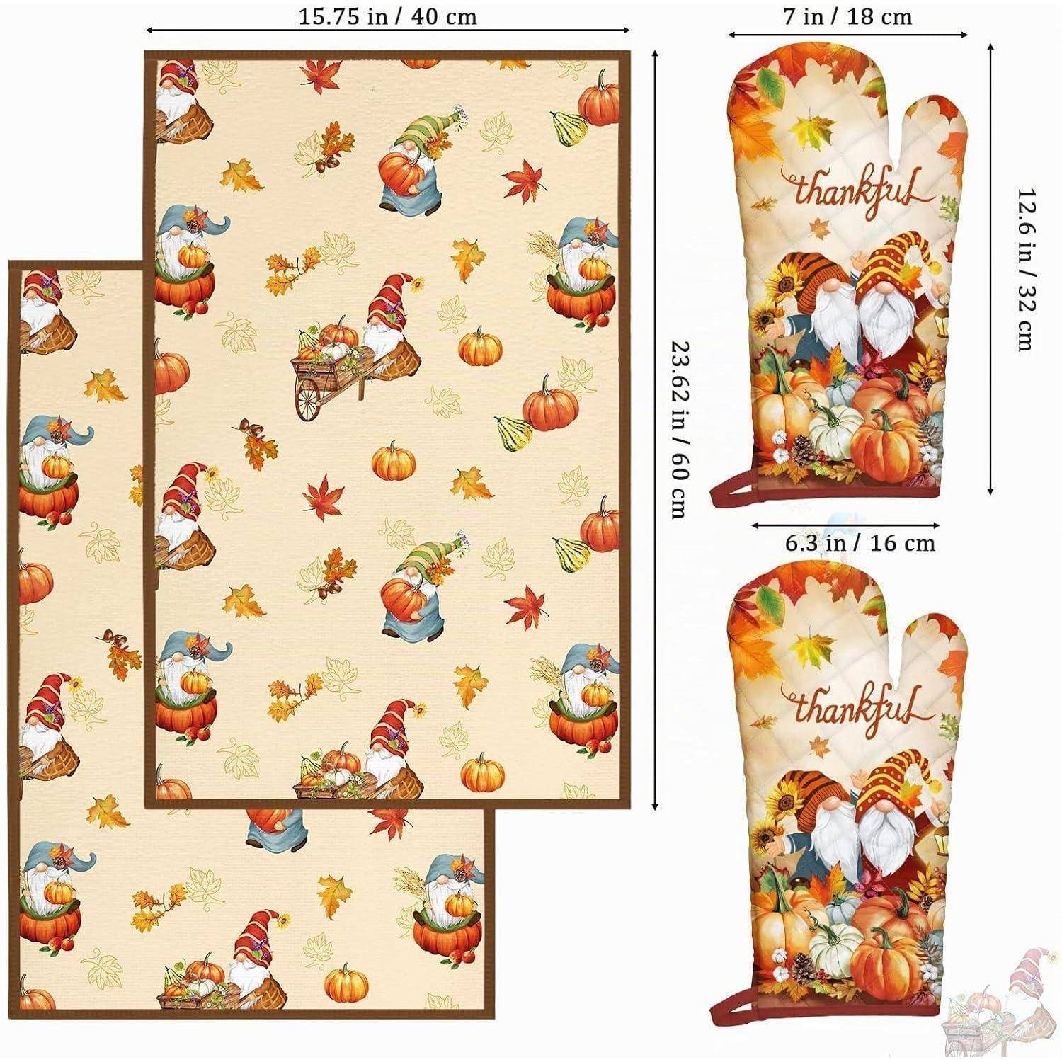 Thanksgiving-Kücheset: Herbstlich gestaltete Tischdecke, Tischläufer und zwei „dankbar