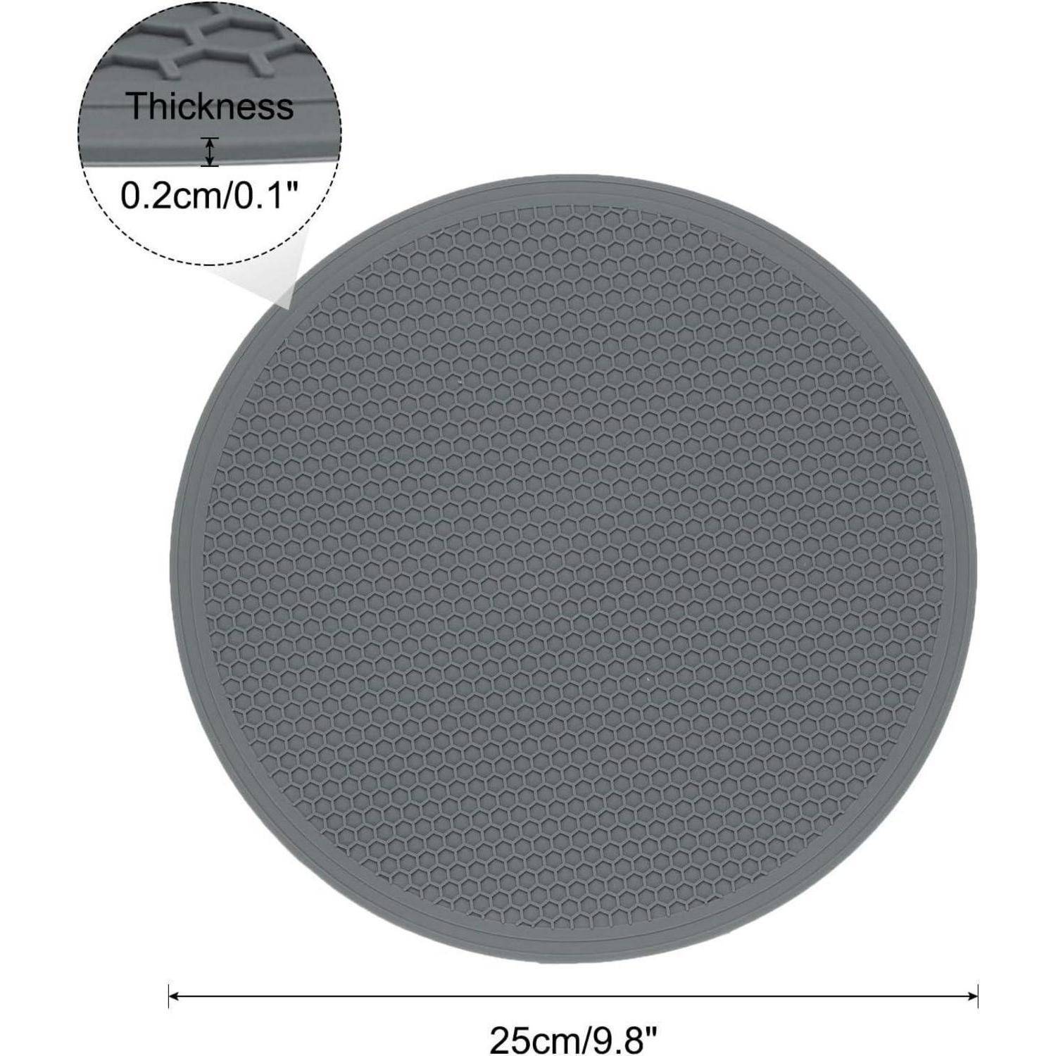 Runde graue strukturierte Matte mit Abmessungen von 25 cm (9,8 Zoll) Durchmesser und 0,2 cm (0,1 Zoll) Dicke.