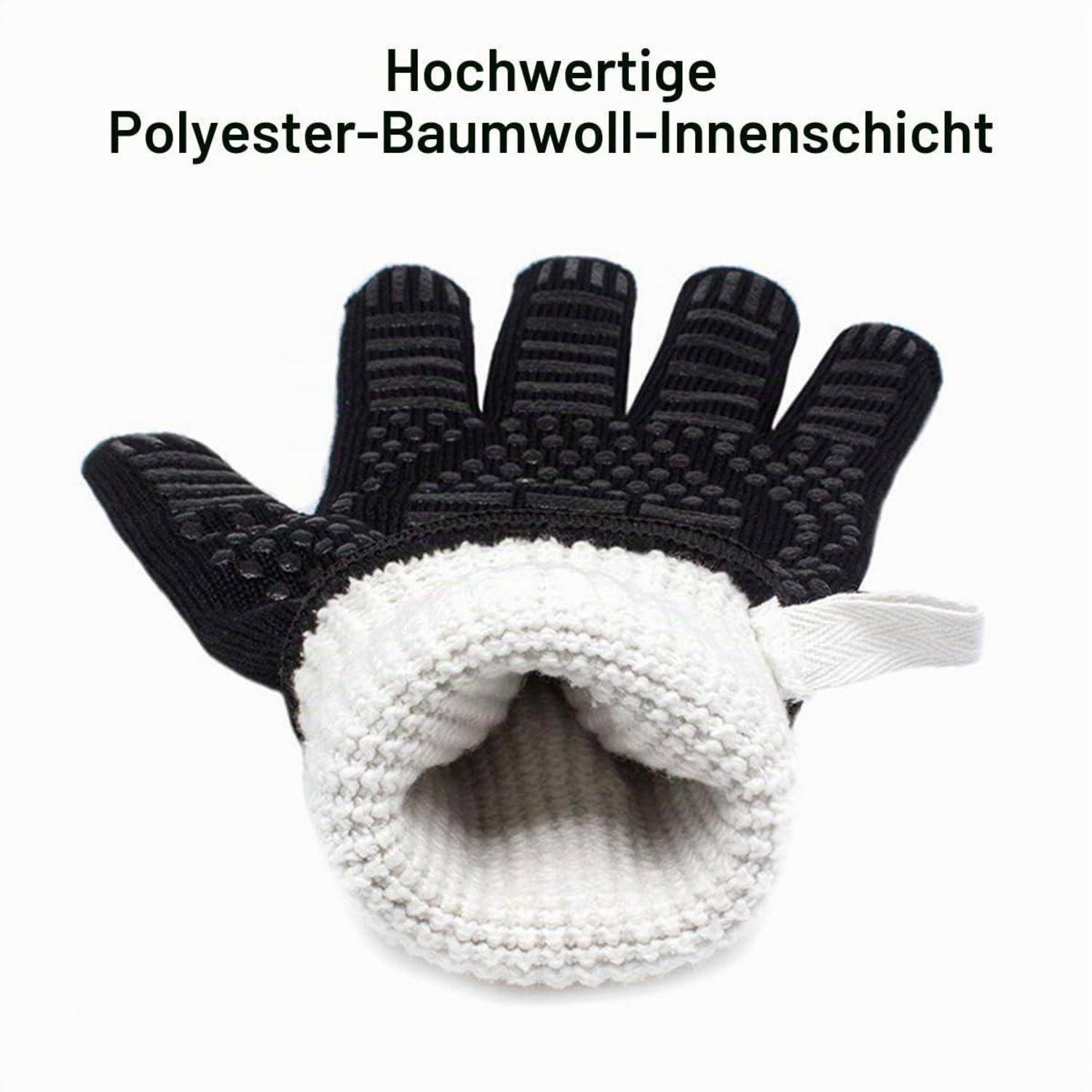 Schwarzer strukturierter Arbeitshandschuh mit weißer Polyester-Baumwoll-Innenschicht und Bündchen, Vorderansicht auf weißem Hintergrund; Text lautet „Hochwertige Polyester-Baumwoll-Innenschicht