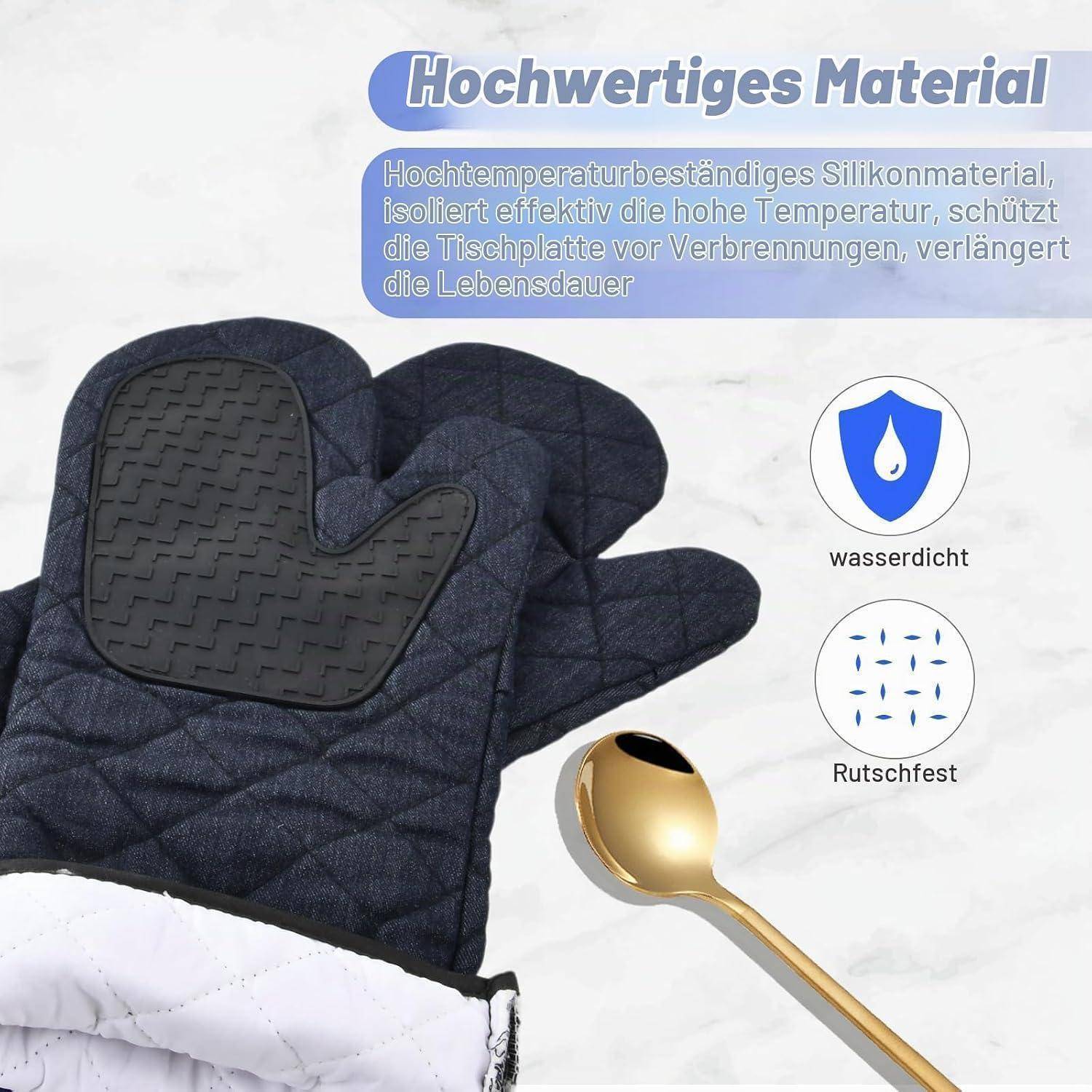 1 Paar Ofenhandschuhe extra lang 43cm hitzebeständig Silikon Dunkelblau