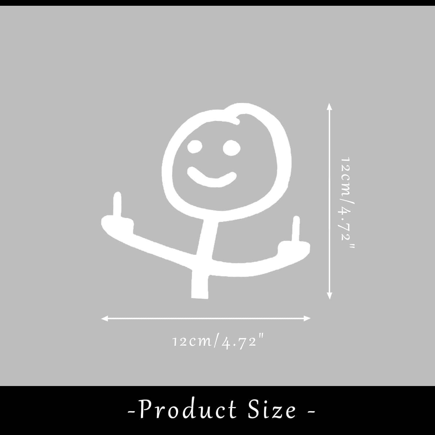 Produktgrößendiagramm mit einer lächelnden Strichmännchenfigur, die ein Handzeichen macht; Abmessungen markiert 12 cm (4,72 Zoll) breit und 12 cm (4,72 Zoll) hoch.