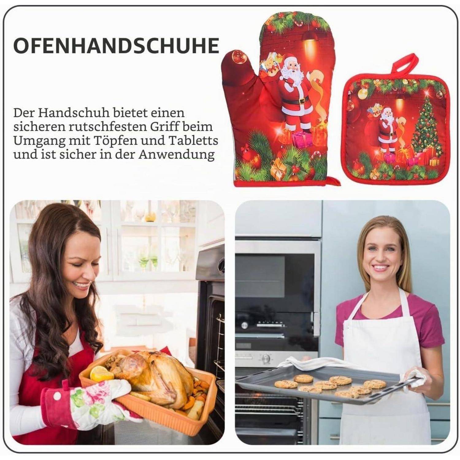 DOITOOL Ofenhandschuh Set 4-teilig hitzebeständig rot