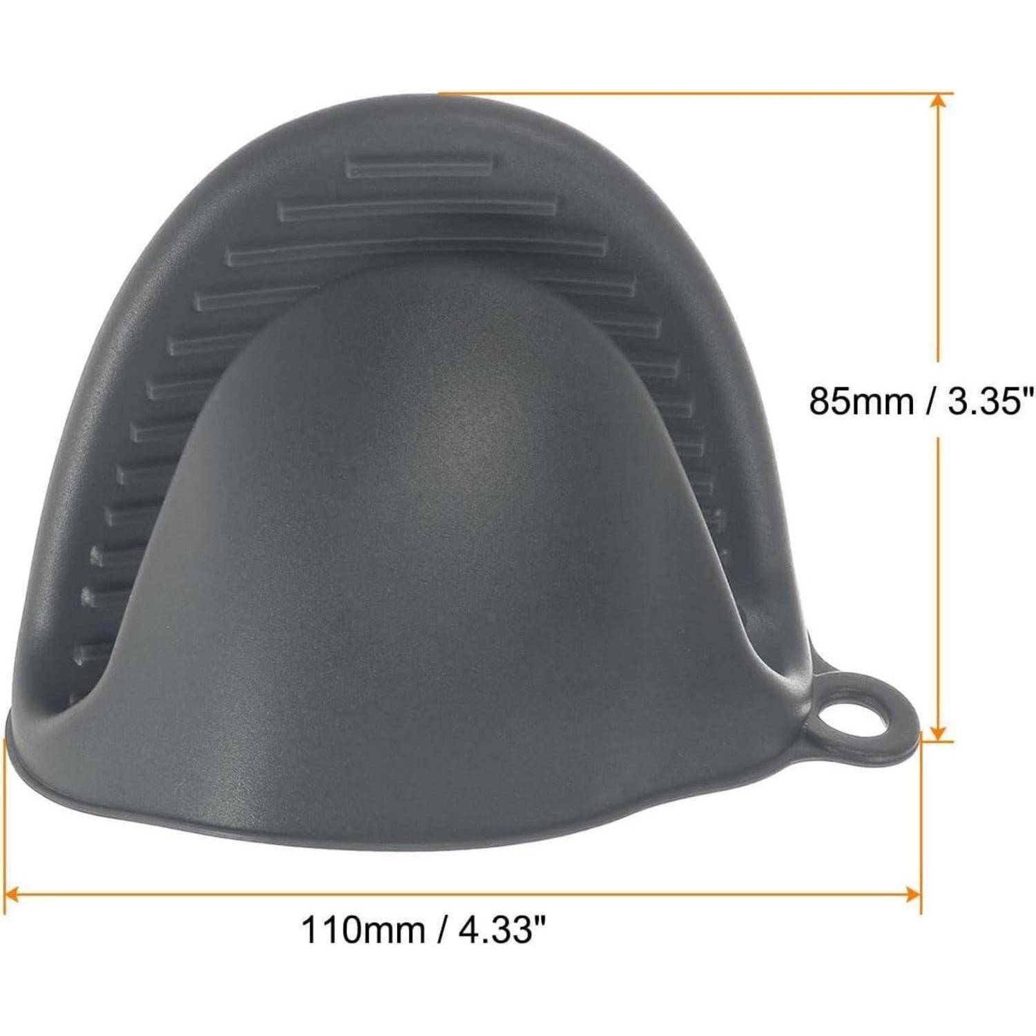 Graue Silikon-Quetschgriff mit Schleifenlaschen, gezeigt mit Abmessungen von 110 mm Breite und 85 mm Höhe.