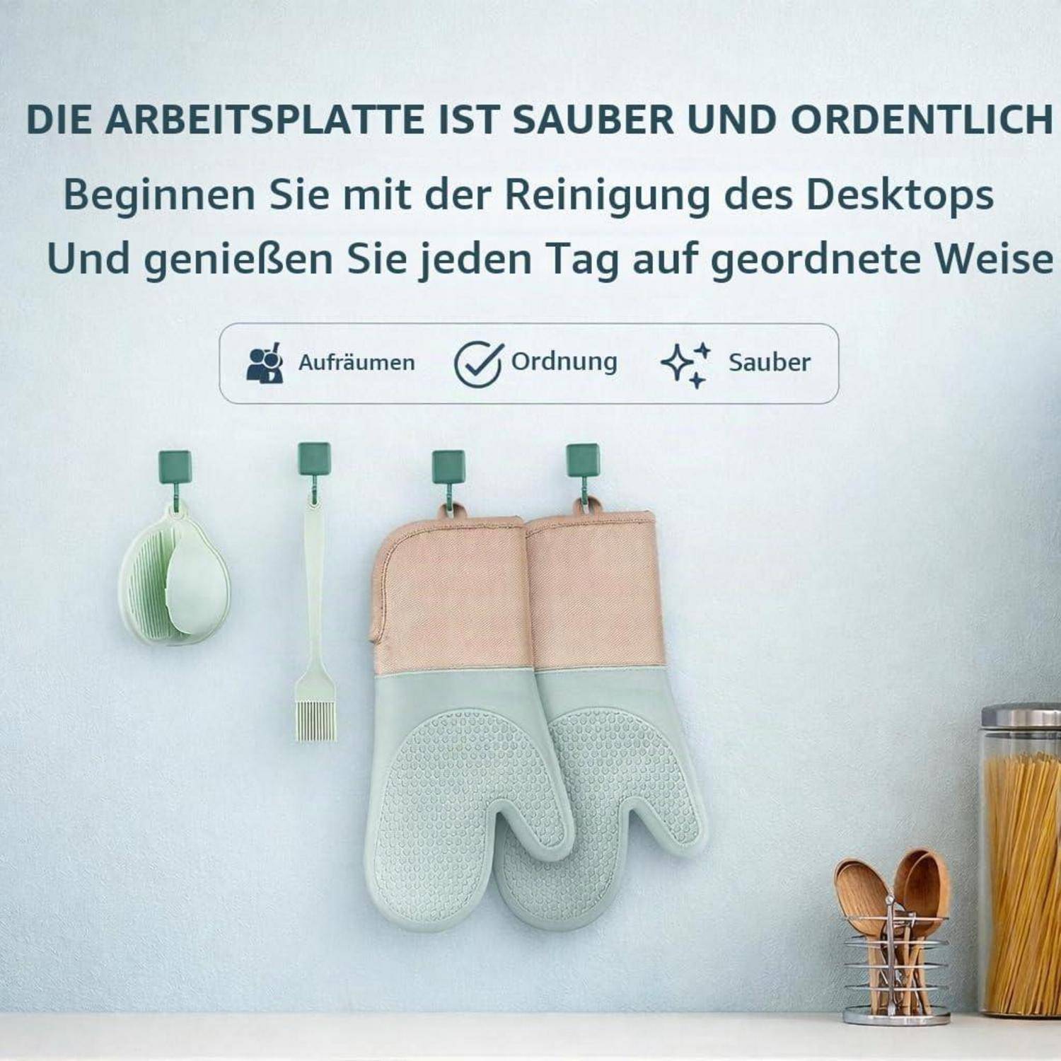 6er Set Silikon Ofenhandschuhe Mintgrün mit Unterlage & Pinsel