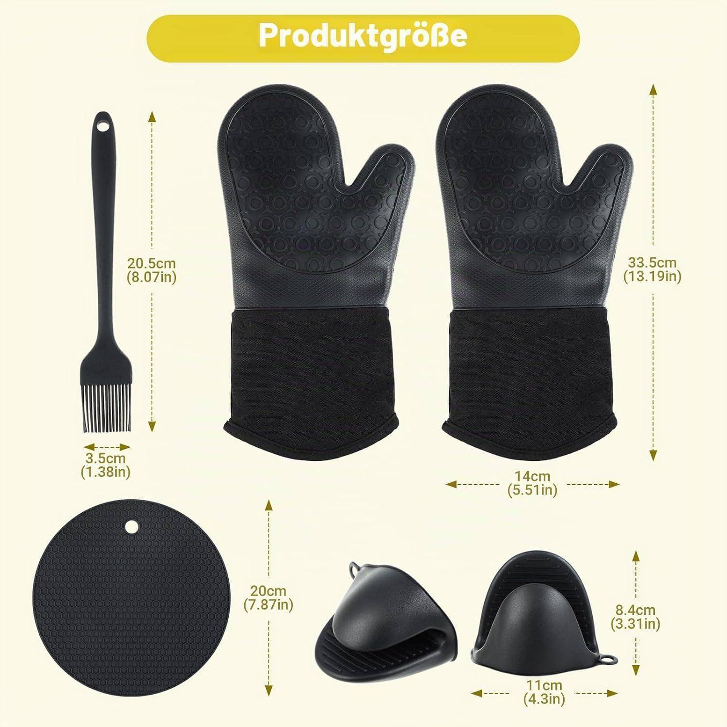 Ofenhandschuhe 6er Set Hitzebeständig bis 300°C Schwarz