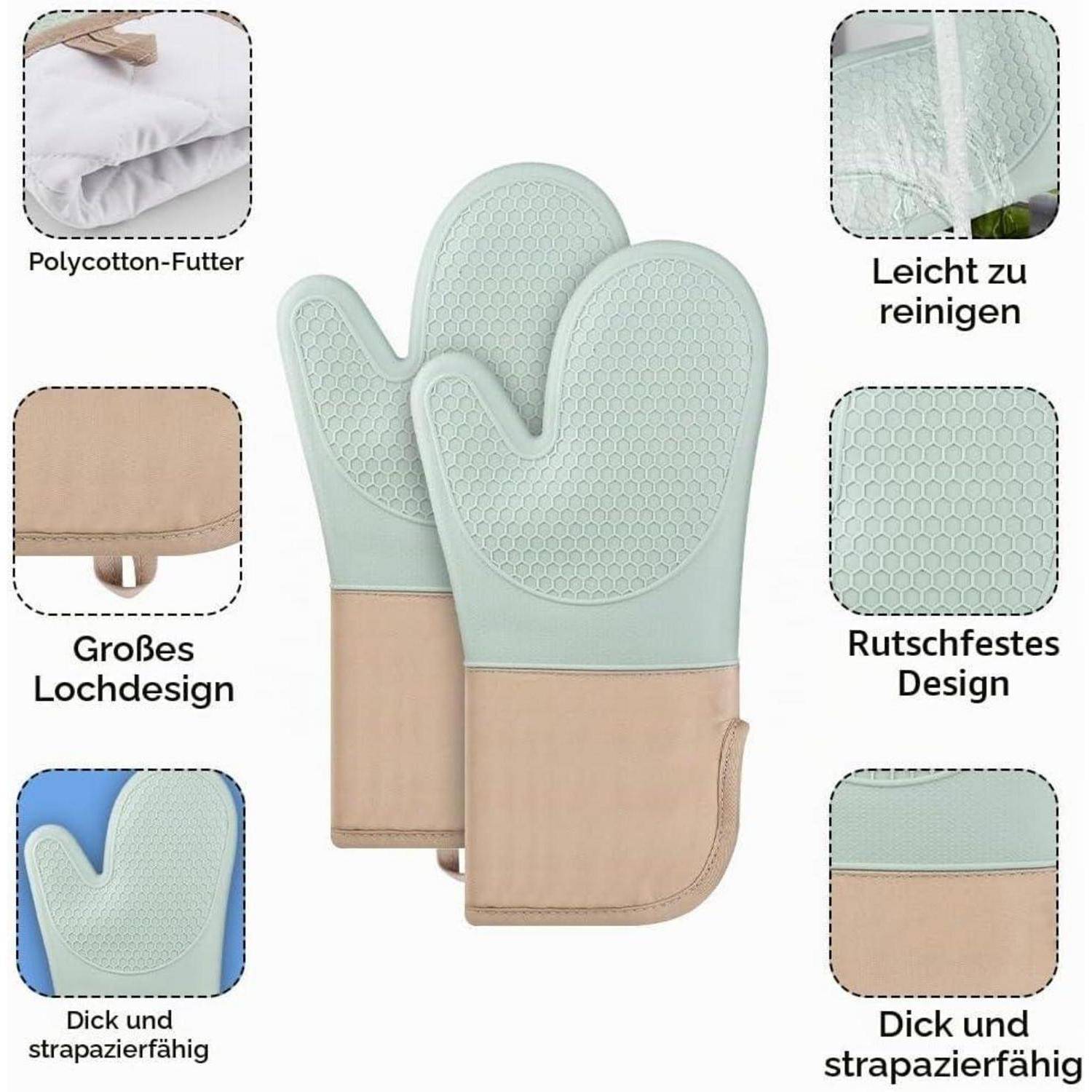 6er Set Silikon Ofenhandschuhe Hitzebeständig Rutschfest Minzgrün