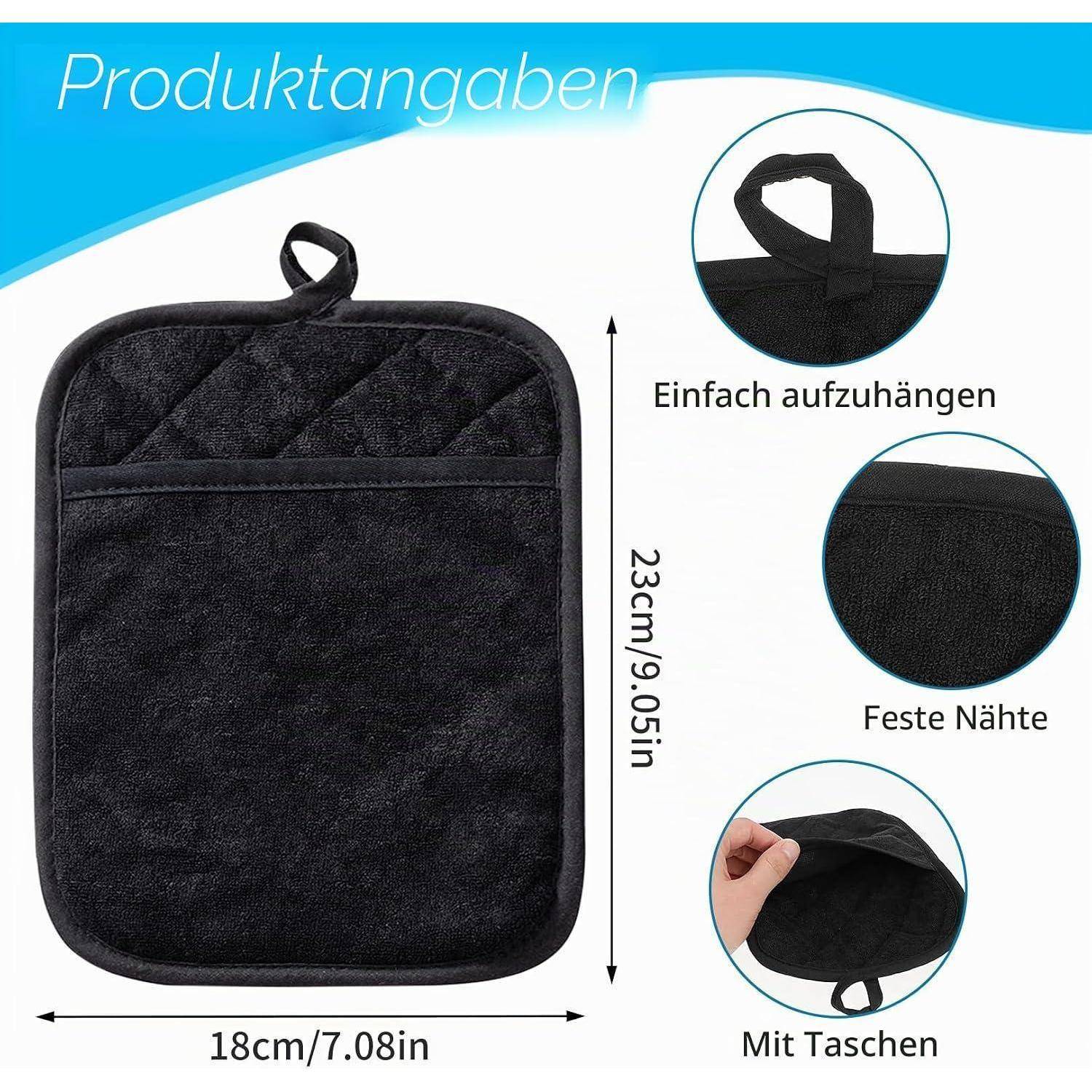 2-Stück Topflappen Schwarz Hitzebeständig Baumwolle Kochhandschuhe