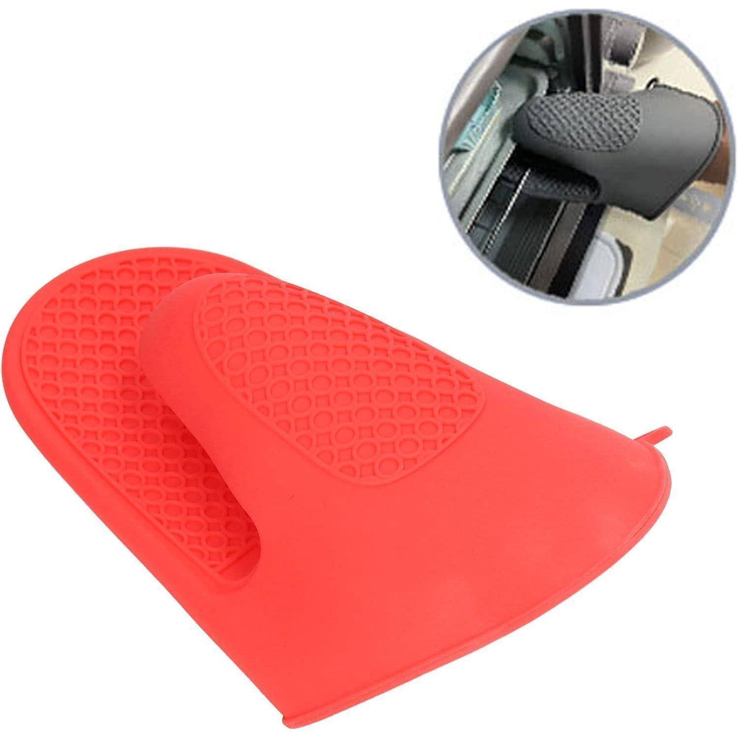 Rotes Silikon-Sicherheitsgurt-Schulterkissen mit strukturierter Grifffläche, gezeigt mit eingefügtem Foto der Befestigung an einem Auto-Sicherheitsgurt für zusätzlichen Komfort.