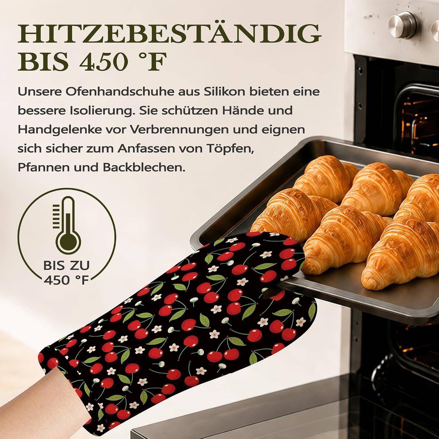 Ofenhandschuhe und Topflappen 4er Set, hitzebeständig, Silikon, rutschfest