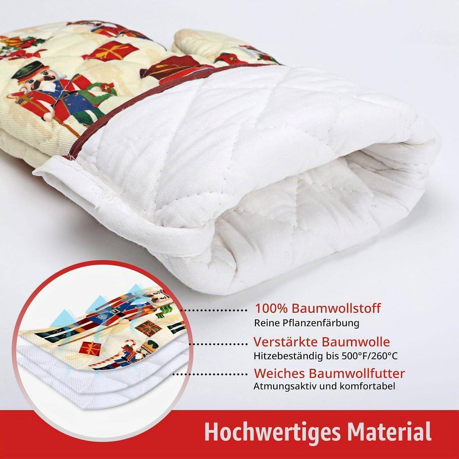 Produktfoto eines gesteppten Stoffkissens mit weißer Baumwollfüllung, auf Deutsch gekennzeichnet als hochwertiges Material: 100% Baumwolle, verstärkte Wolle und weiches Baumwollfutter.