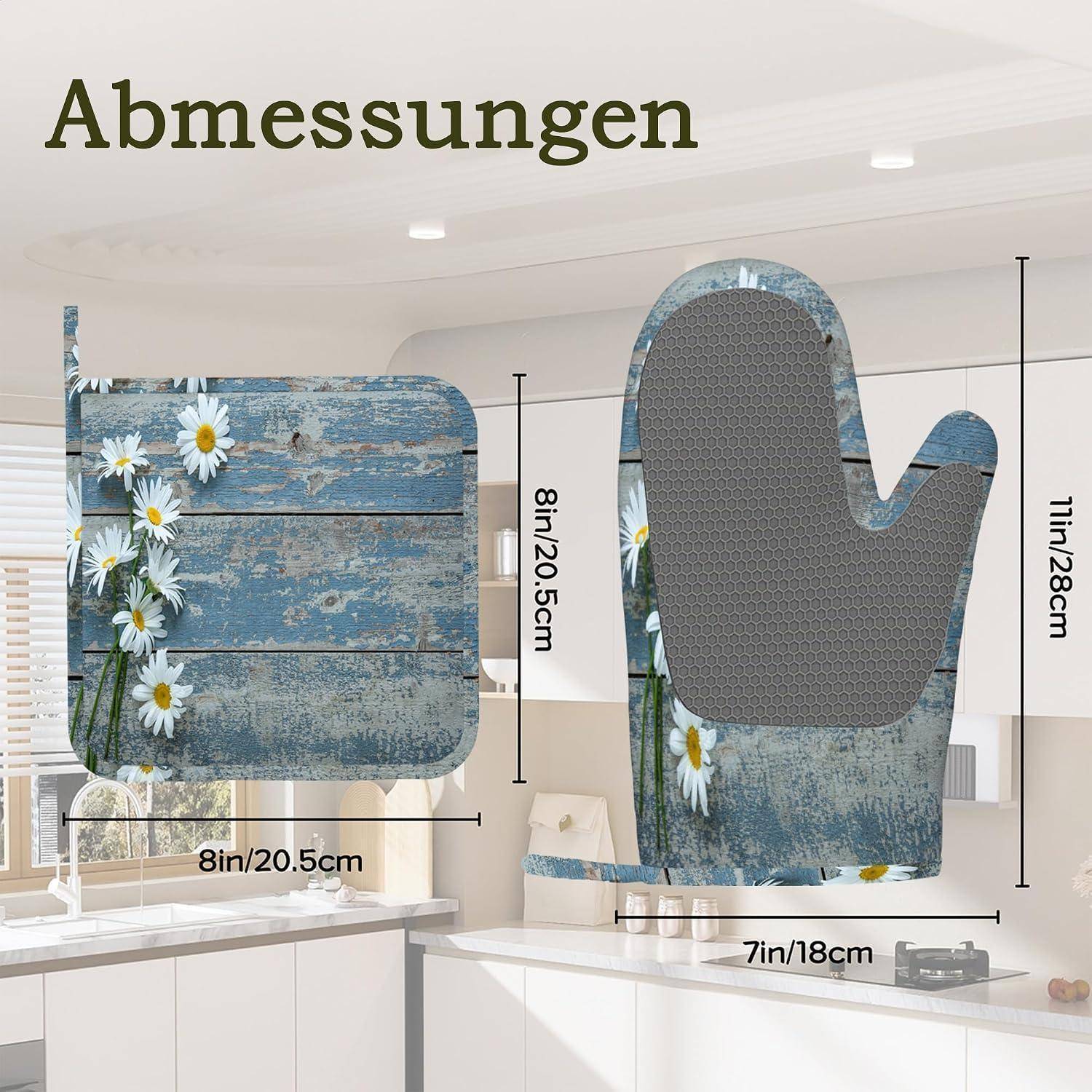 Ofenhandschuhe & Topflappen Set 4-teilig Silikon Hitzebeständig Rutschfest