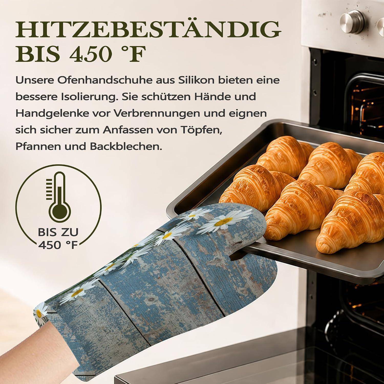 Ofenhandschuhe & Topflappen Set 4-teilig Silikon Hitzebeständig Rutschfest