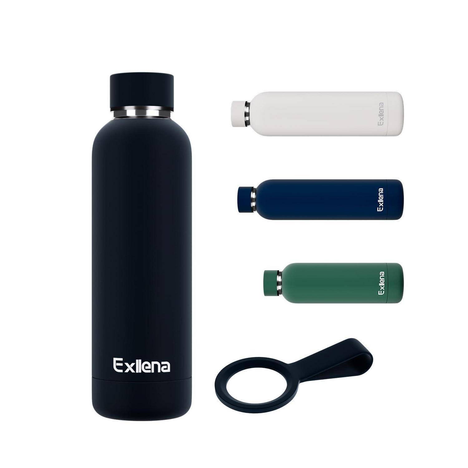 Exllena Edelstahl Trinkflasche 500ml 24h Kalt/12h Warm Schwarz