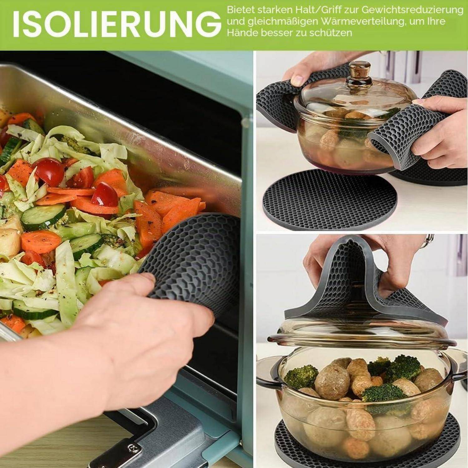3er Set Topfuntersetzer Silikon Hitzebeständig bis 250°C Schwarz