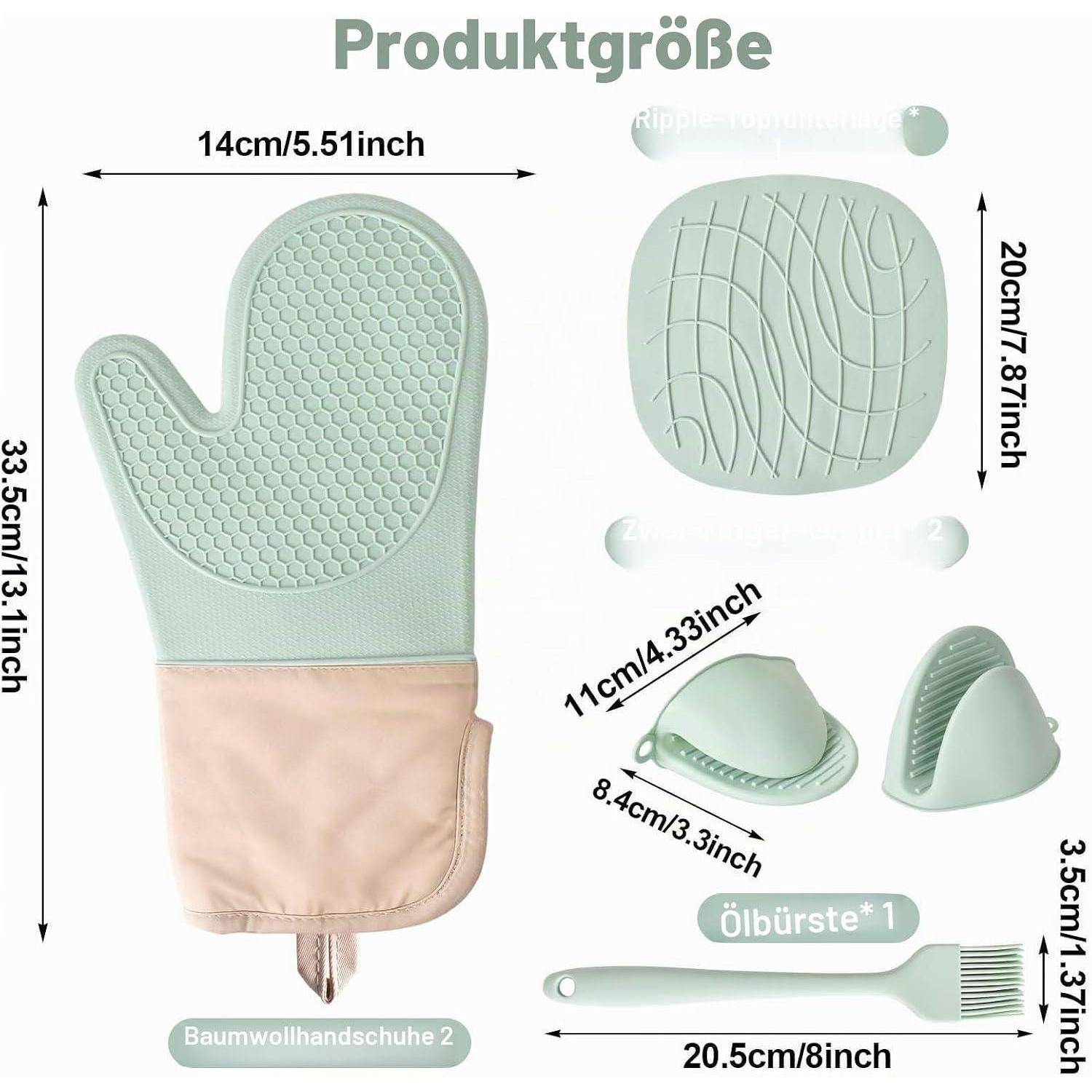 Silikon Küchenhandschuhe Set 6-teilig, hitzebeständig bis 230°C, Grün