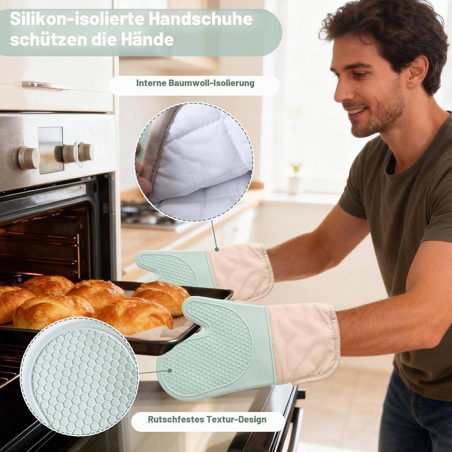 Silikon Küchenhandschuhe Set 6-teilig, hitzebeständig bis 230°C, Grün
